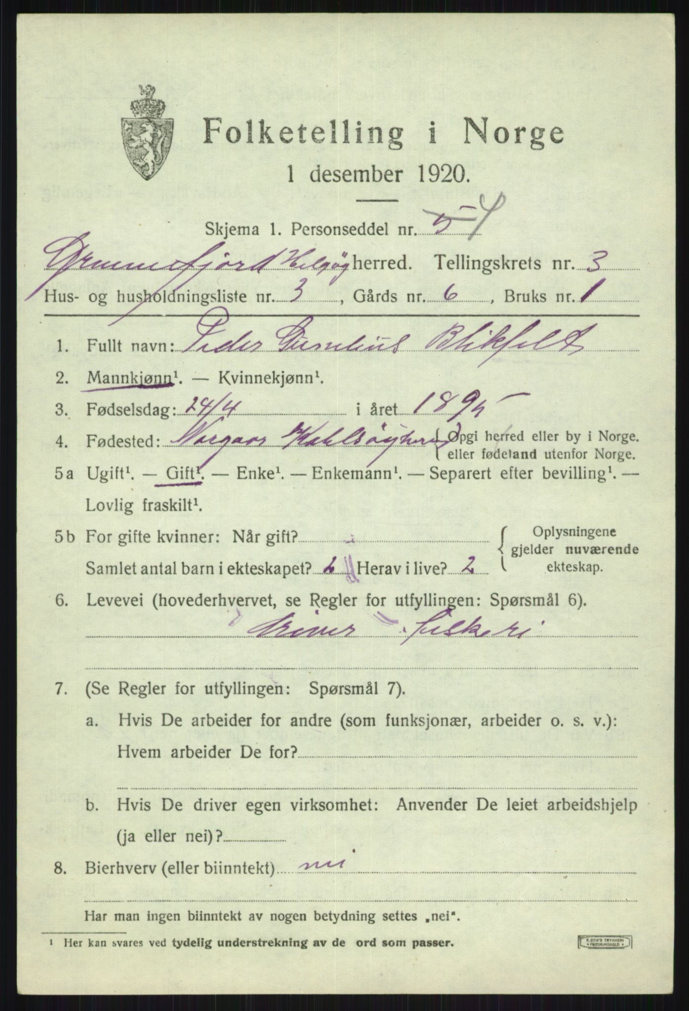 SATØ, 1920 census for Helgøy, 1920, p. 1415
