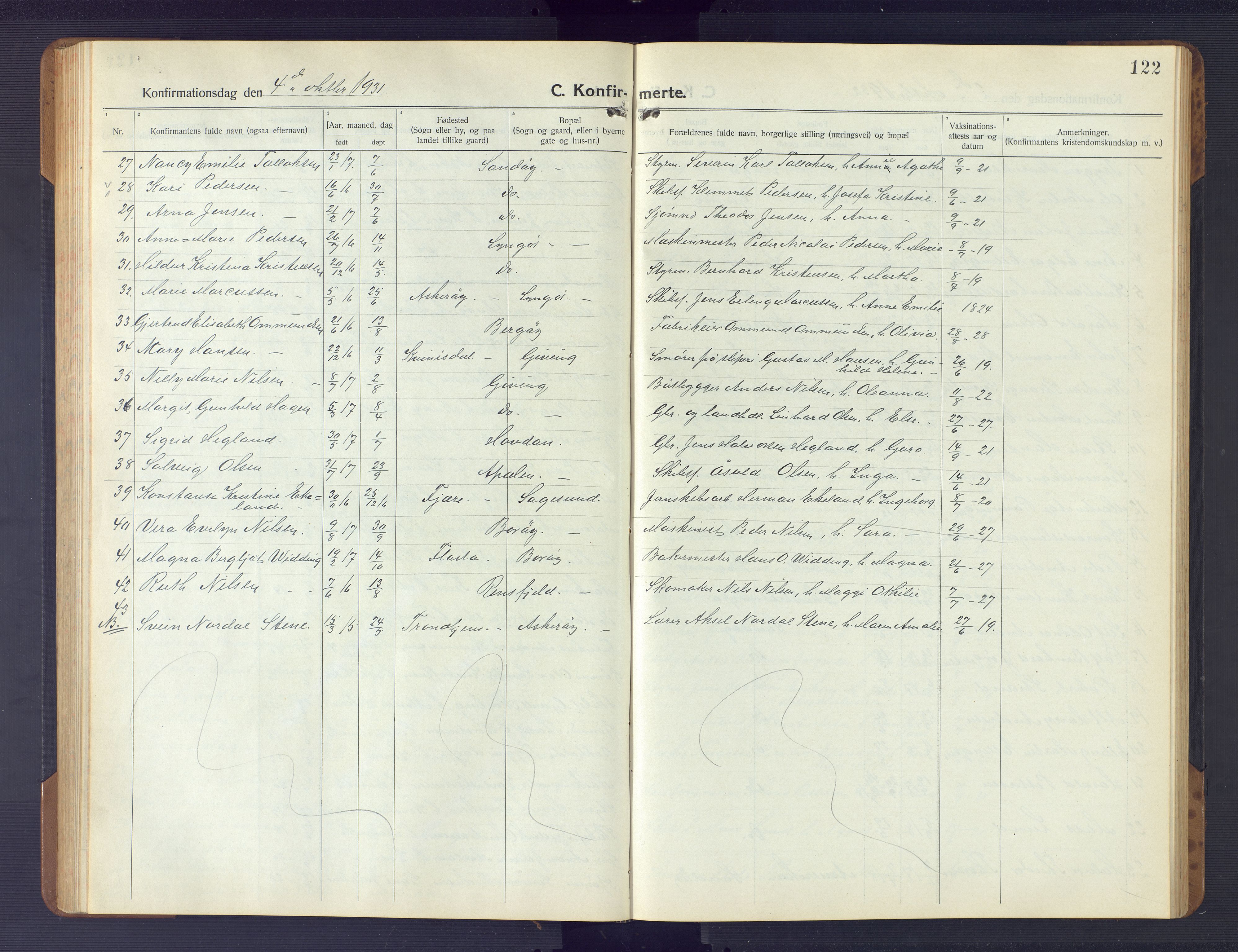 Dypvåg sokneprestkontor, AV/SAK-1111-0007/F/Fb/Fba/L0015: Parish register (copy) no. B 15, 1922-1949, p. 122