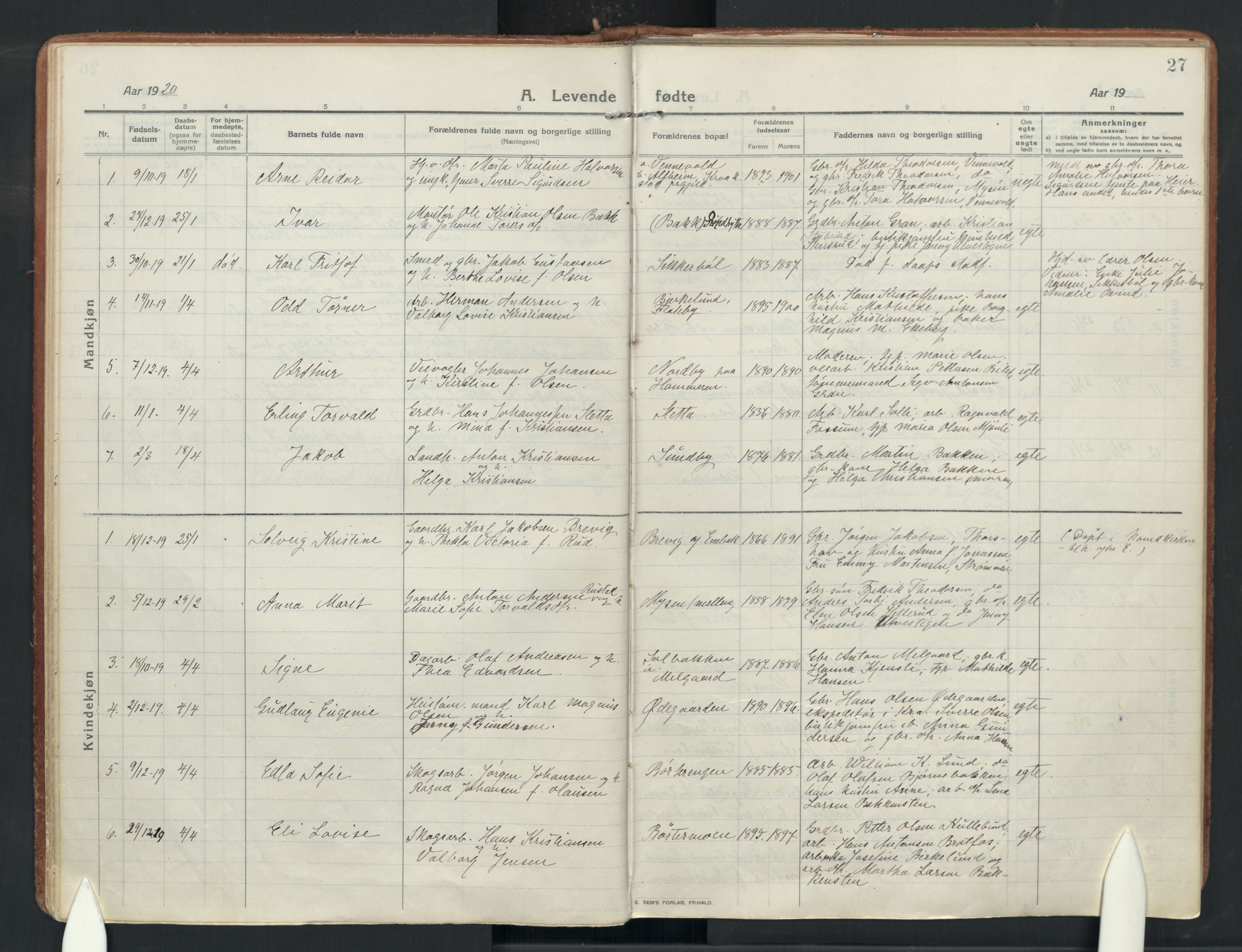 Enebakk prestekontor Kirkebøker, AV/SAO-A-10171c/F/Fa/L0019: Parish register (official) no. I 19, 1912-1935, p. 27