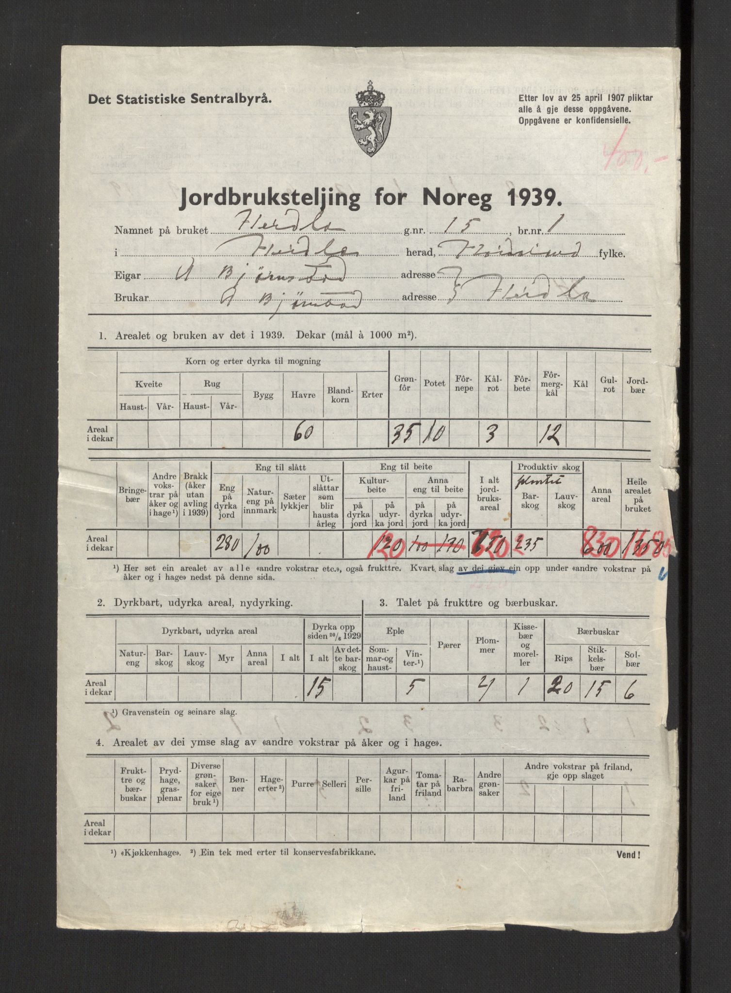 Statistisk sentralbyrå, Næringsøkonomiske emner, Jordbruk, skogbruk, jakt, fiske og fangst, AV/RA-S-2234/G/Gb/L0211: Hordaland: Herdla, Hjelme og Manger, 1939, p. 1131