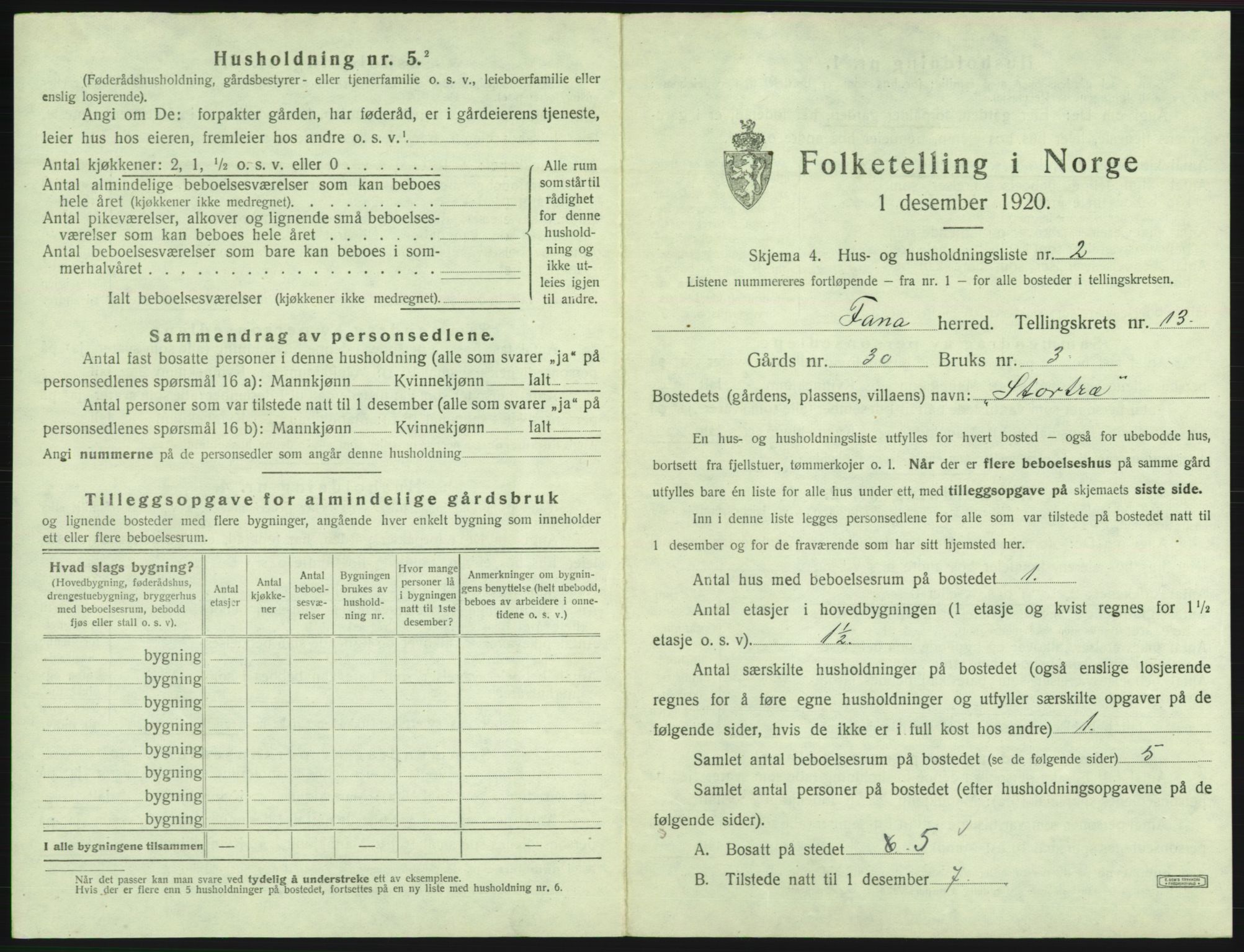 SAB, 1920 census for Fana, 1920, p. 2262