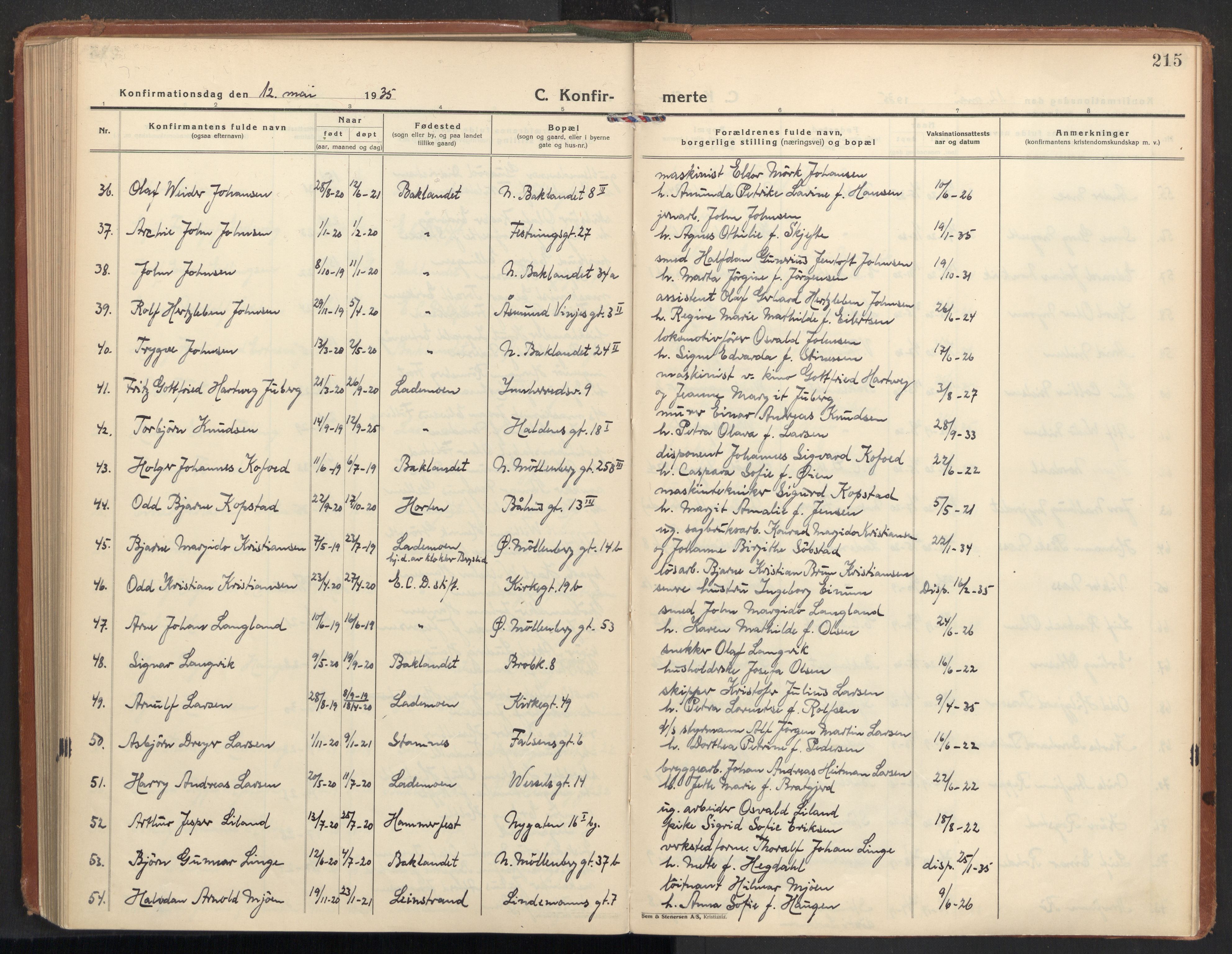 Ministerialprotokoller, klokkerbøker og fødselsregistre - Sør-Trøndelag, AV/SAT-A-1456/604/L0208: Parish register (official) no. 604A28, 1923-1937, p. 215