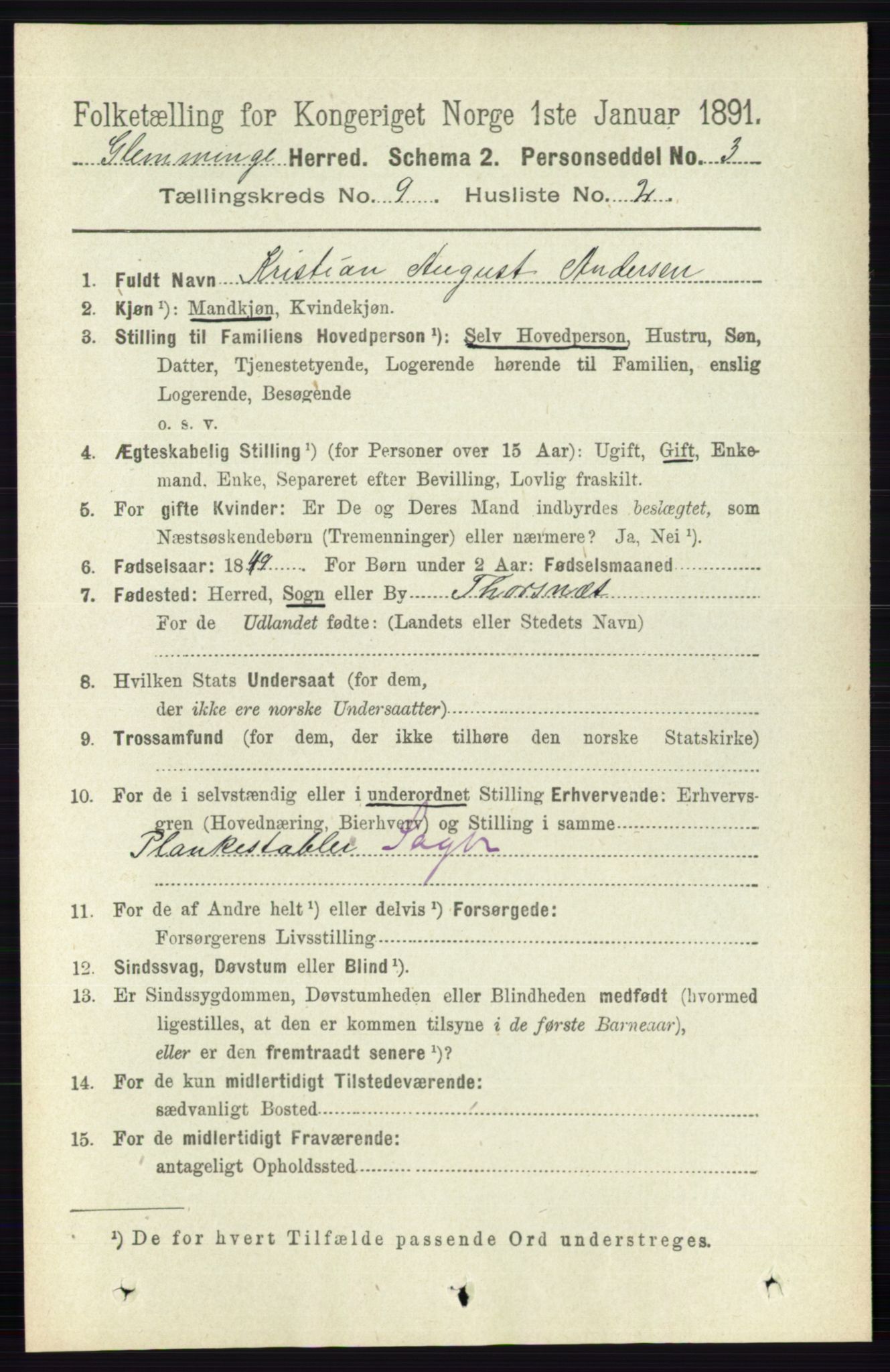 RA, 1891 census for 0132 Glemmen, 1891, p. 9591