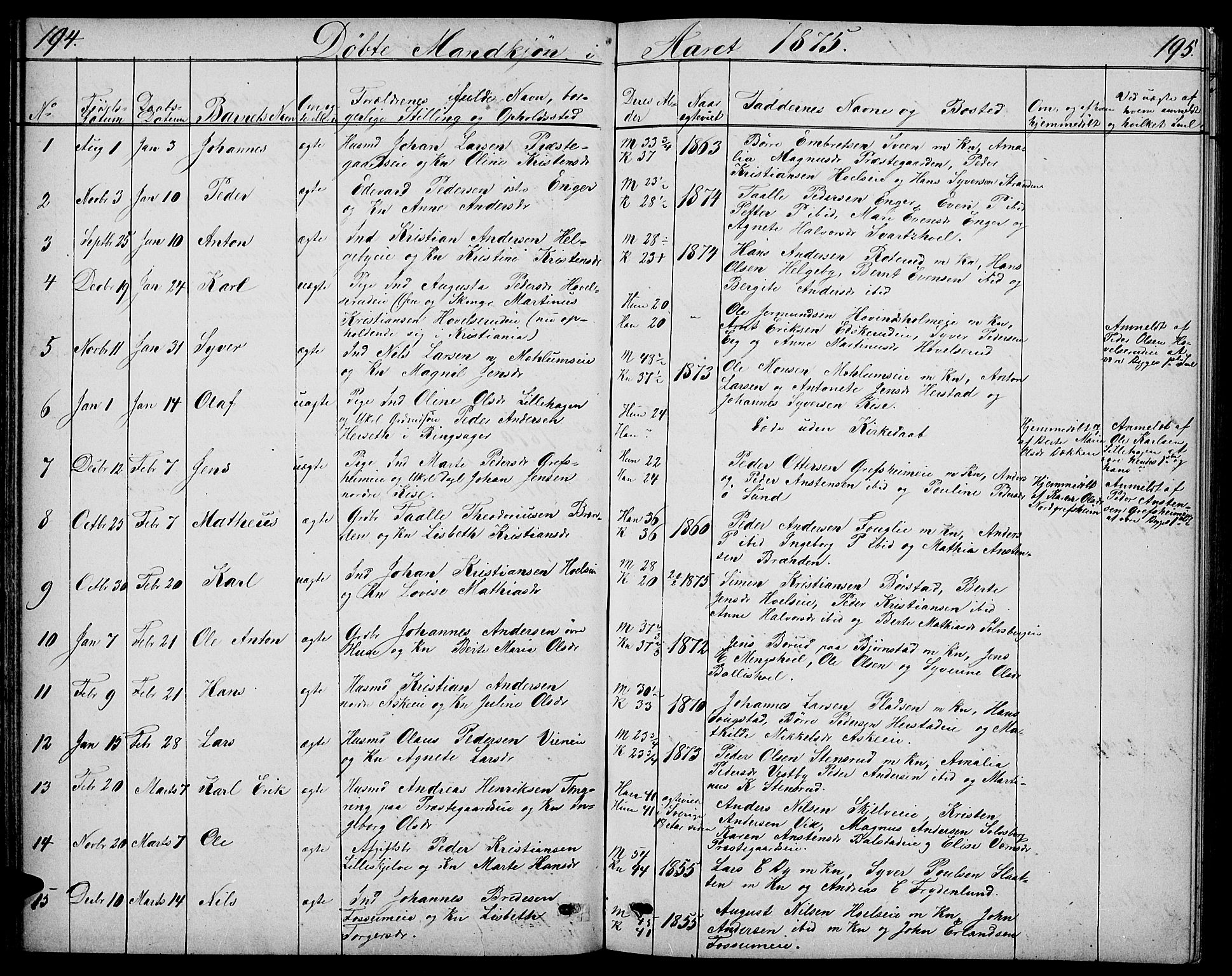 Nes prestekontor, Hedmark, SAH/PREST-020/L/La/L0005: Parish register (copy) no. 5, 1852-1889, p. 194-195