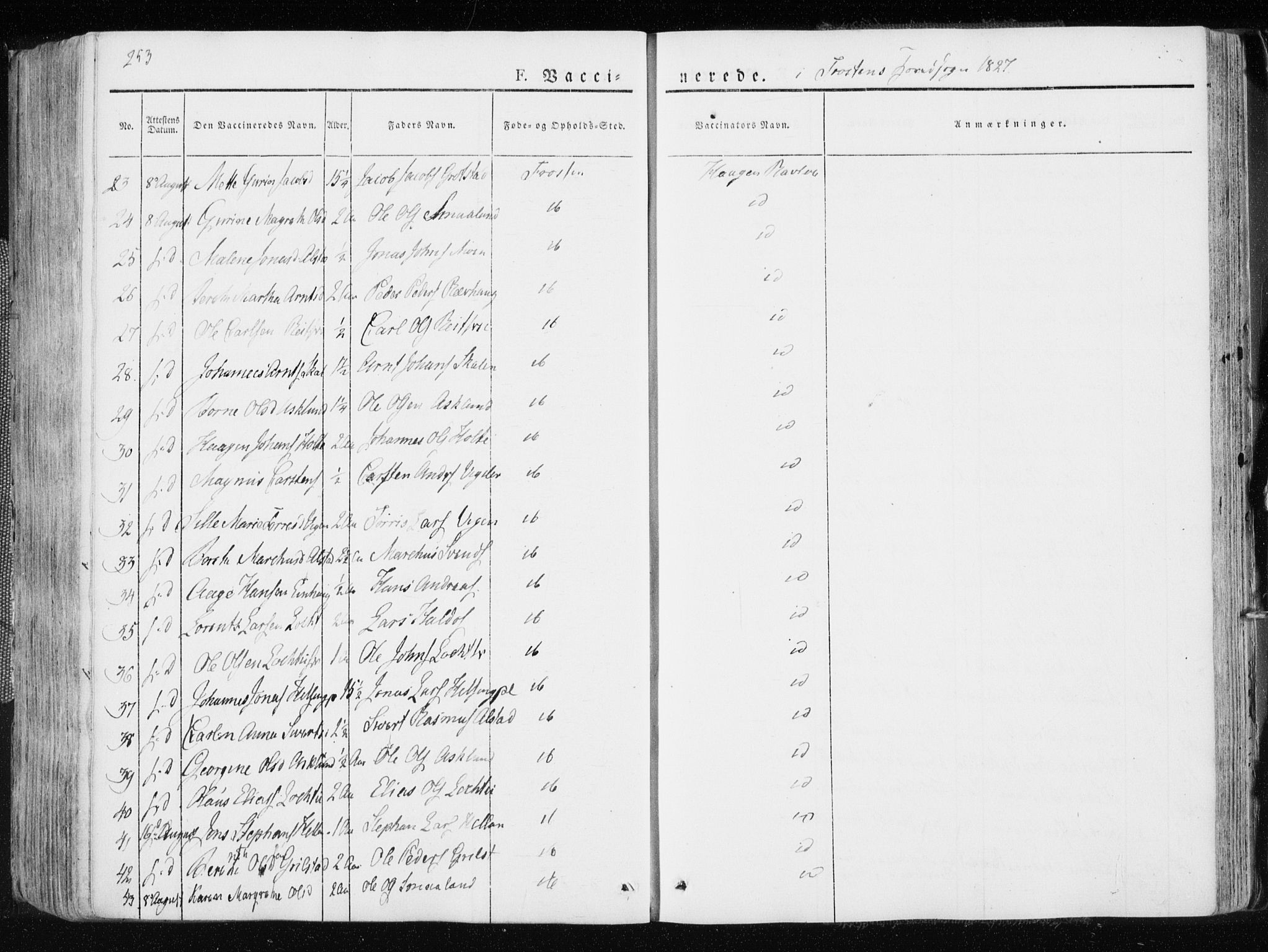 Ministerialprotokoller, klokkerbøker og fødselsregistre - Nord-Trøndelag, SAT/A-1458/713/L0114: Parish register (official) no. 713A05, 1827-1839, p. 253