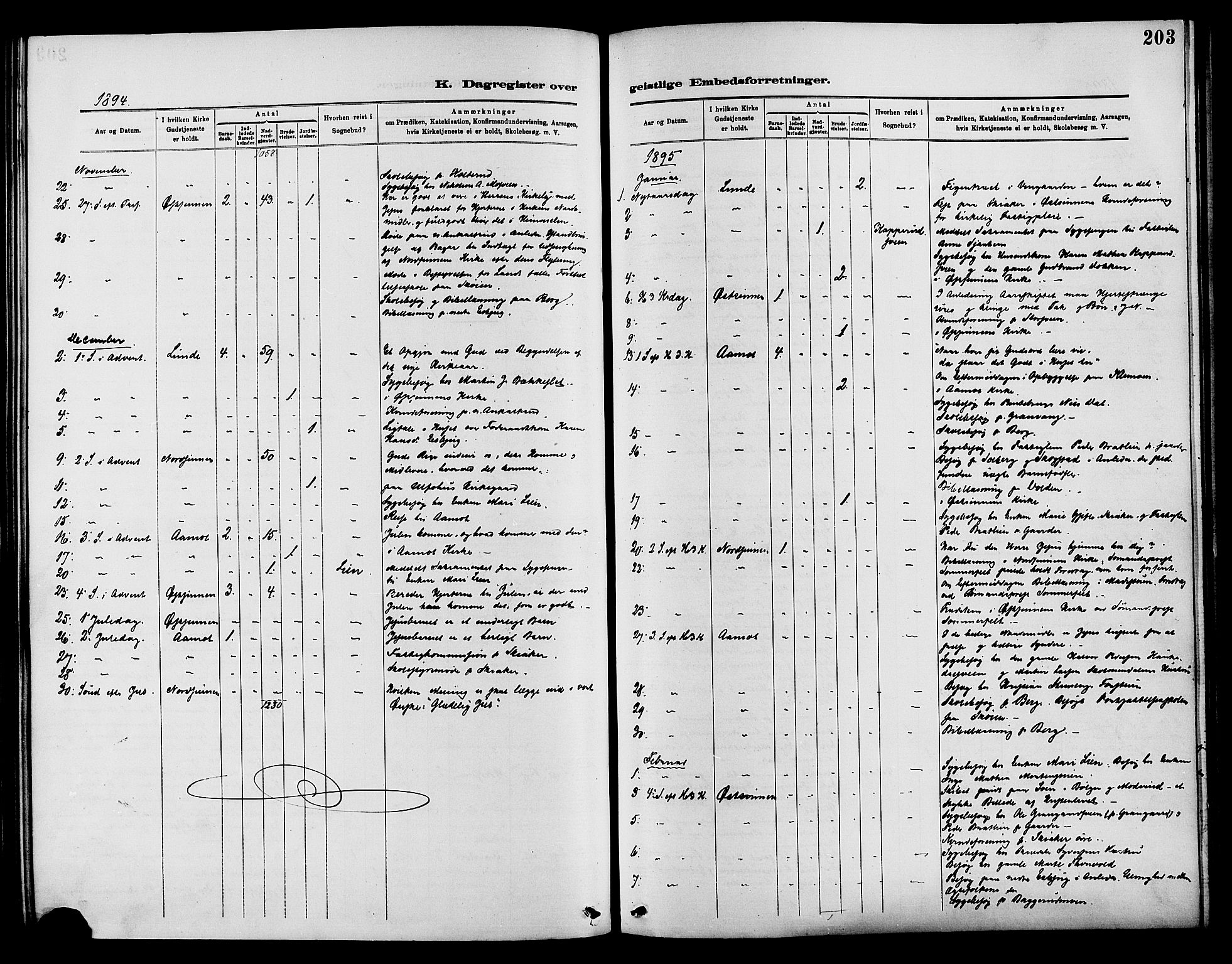Nordre Land prestekontor, SAH/PREST-124/H/Ha/Haa/L0003: Parish register (official) no. 3, 1882-1896, p. 203