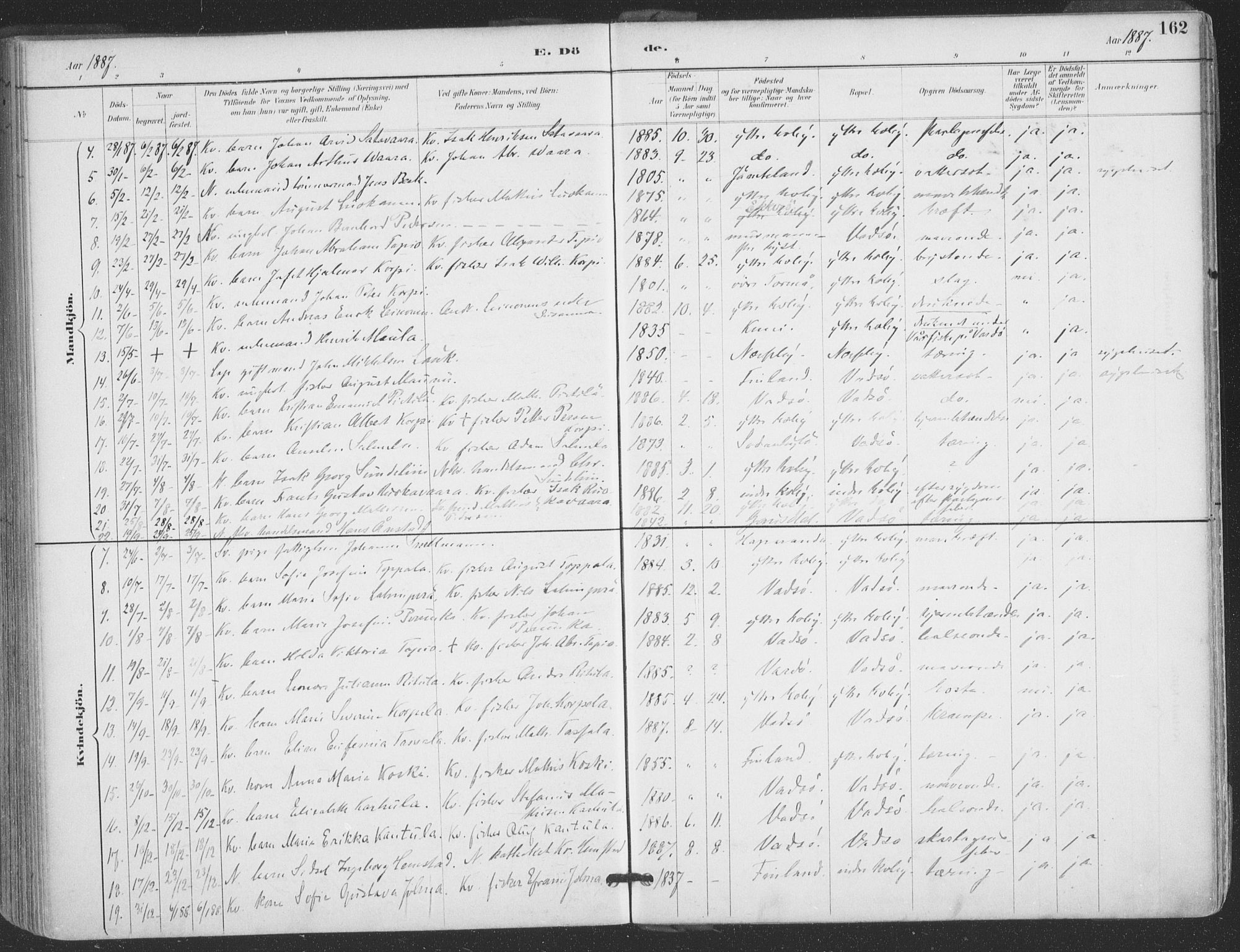 Vadsø sokneprestkontor, SATØ/S-1325/H/Ha/L0006kirke: Parish register (official) no. 6, 1885-1895, p. 162