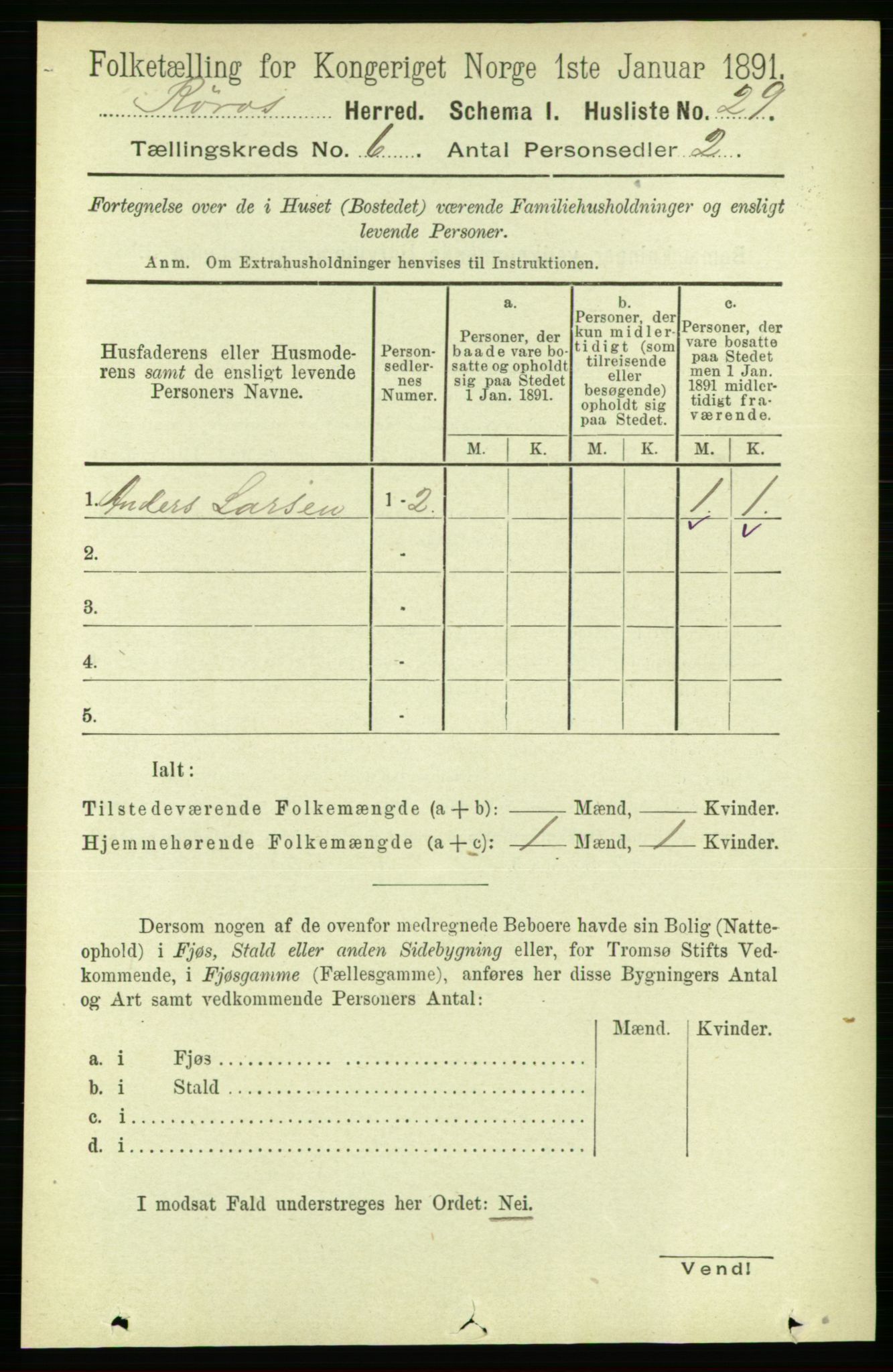 RA, 1891 census for 1640 Røros, 1891, p. 1140