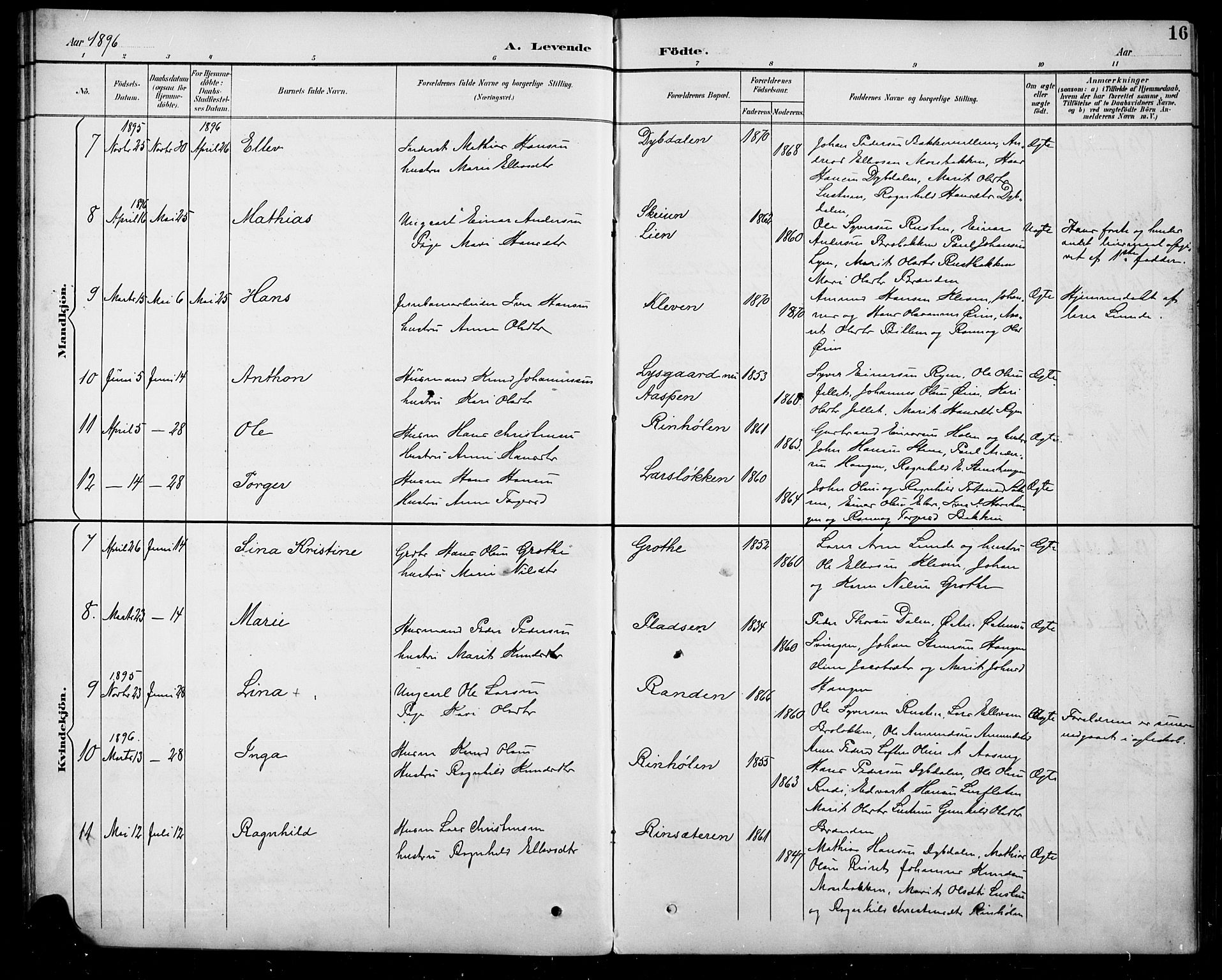 Sel prestekontor, AV/SAH-PREST-074/H/Ha/Hab/L0005: Parish register (copy) no. 5, 1894-1923, p. 16