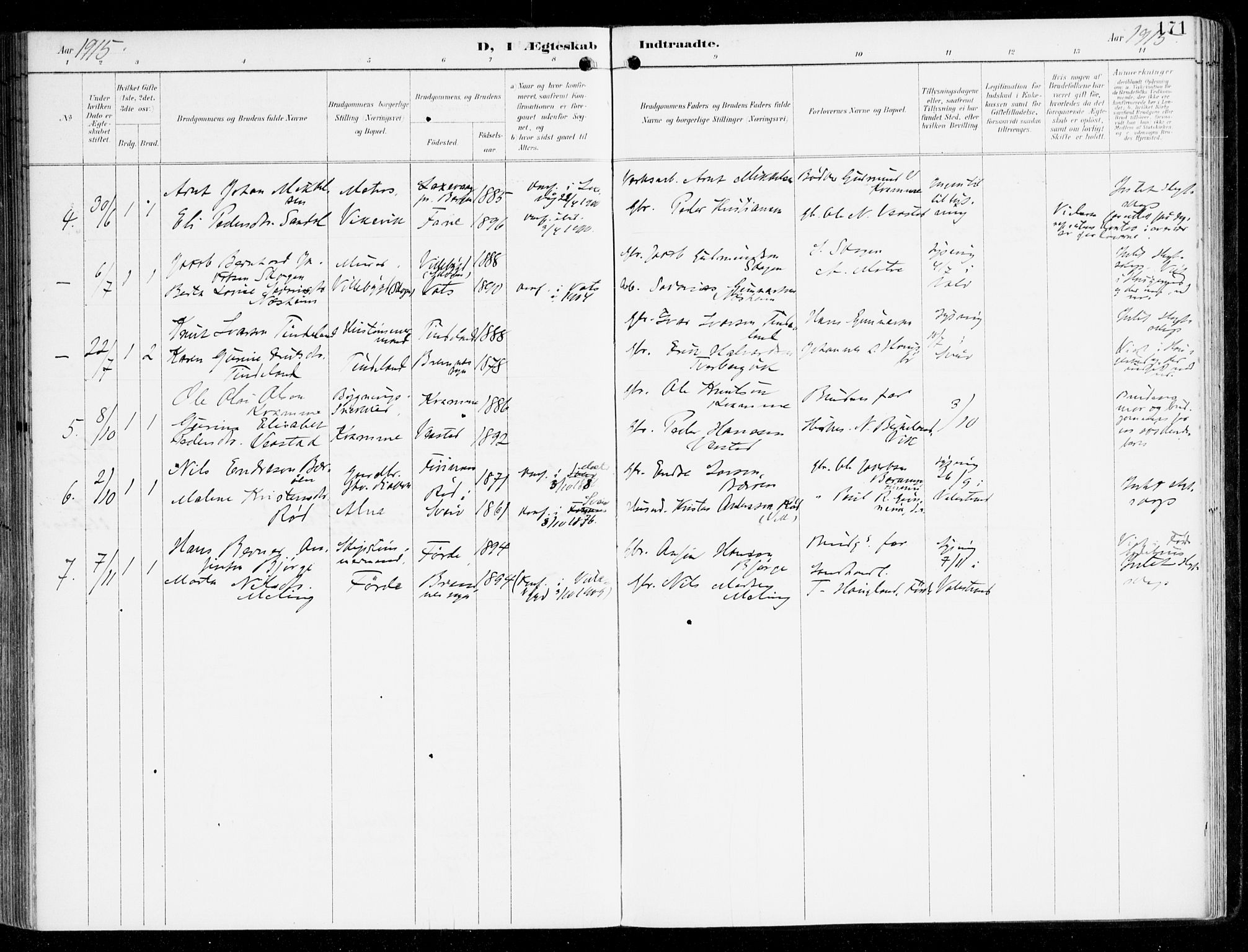 Sveio Sokneprestembete, SAB/A-78501/H/Haa: Parish register (official) no. D 2, 1894-1916, p. 171