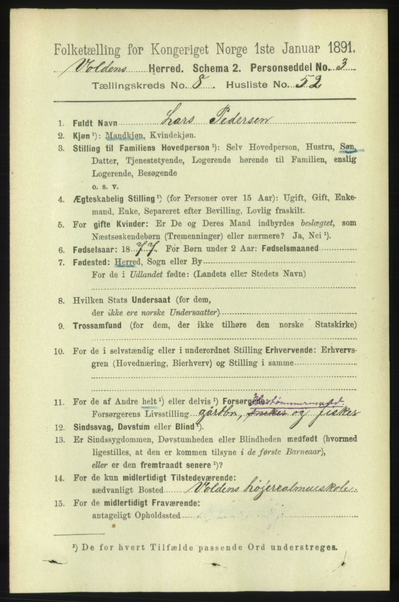 RA, 1891 census for 1519 Volda, 1891, p. 4164