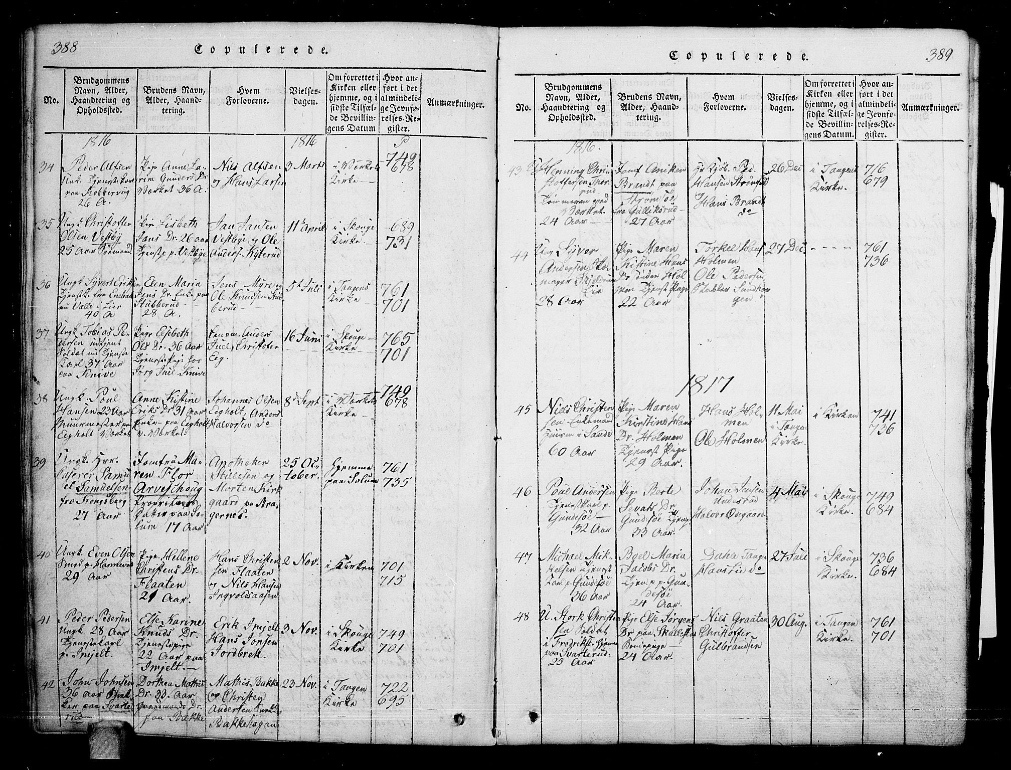 Skoger kirkebøker, AV/SAKO-A-59/G/Ga/L0001: Parish register (copy) no. I 1, 1814-1845, p. 388-389