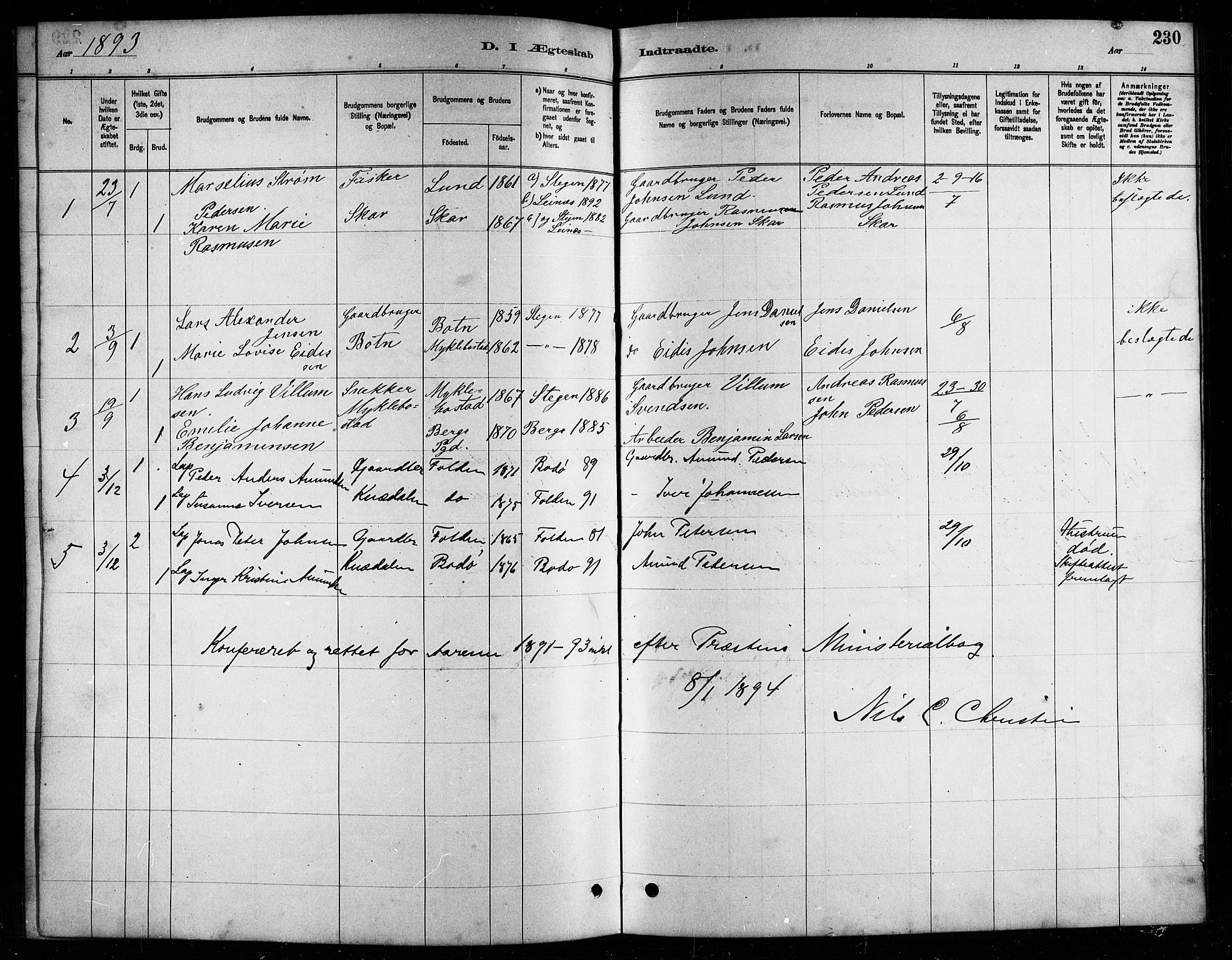 Ministerialprotokoller, klokkerbøker og fødselsregistre - Nordland, SAT/A-1459/857/L0828: Parish register (copy) no. 857C03, 1879-1908, p. 230