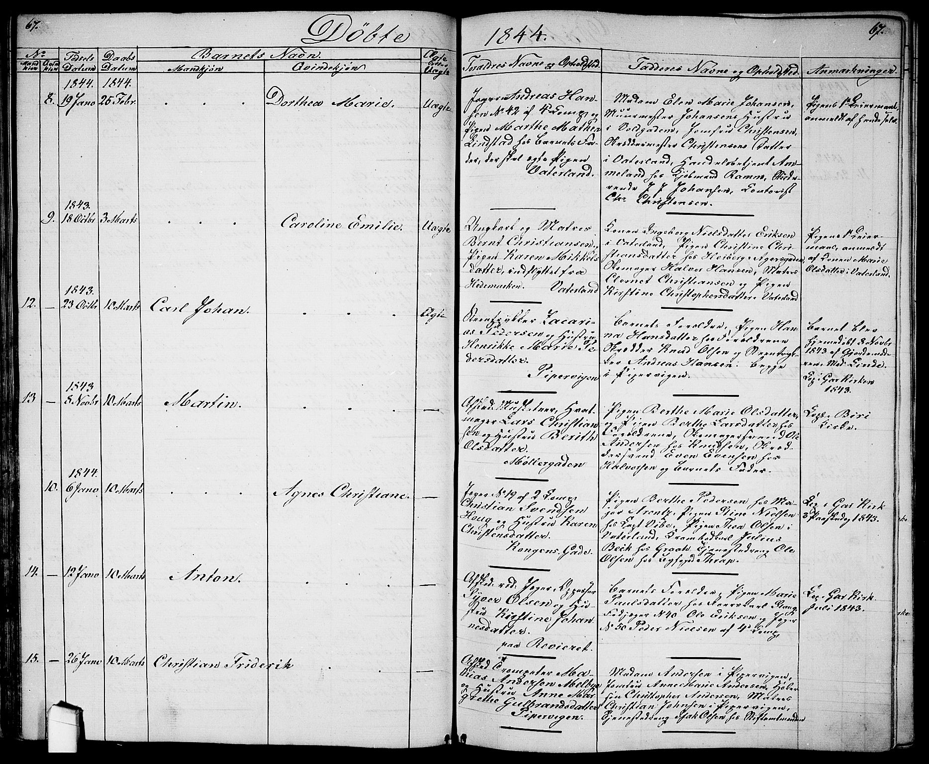 Garnisonsmenigheten Kirkebøker, AV/SAO-A-10846/G/Ga/L0005: Parish register (copy) no. 5, 1841-1860, p. 67