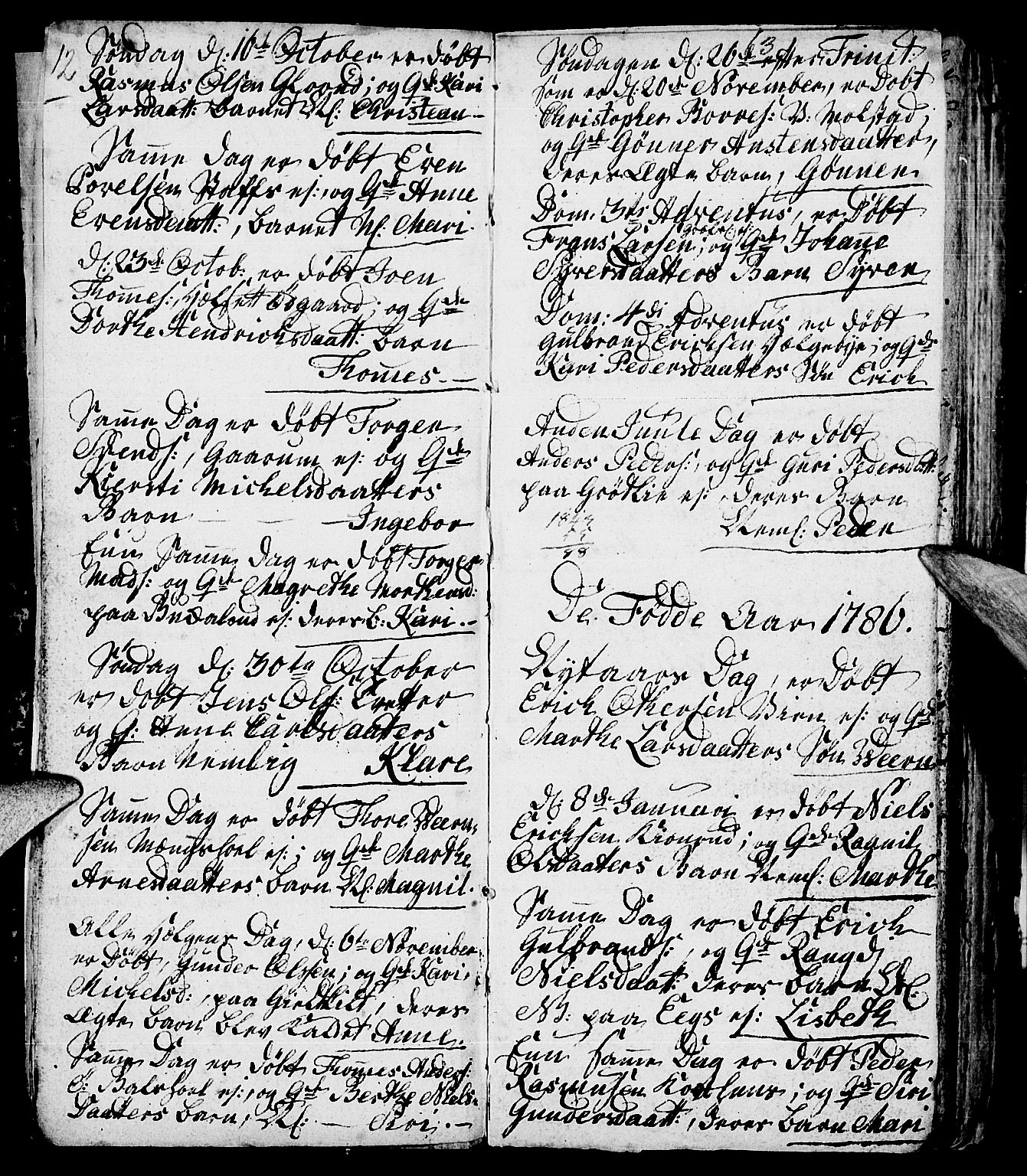 Nes prestekontor, Hedmark, AV/SAH-PREST-020/L/La/L0002: Parish register (copy) no. 2, 1785-1813, p. 12-13