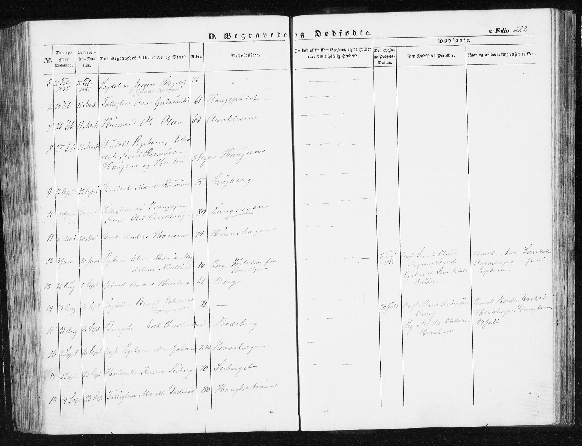 Ministerialprotokoller, klokkerbøker og fødselsregistre - Sør-Trøndelag, SAT/A-1456/612/L0376: Parish register (official) no. 612A08, 1846-1859, p. 222