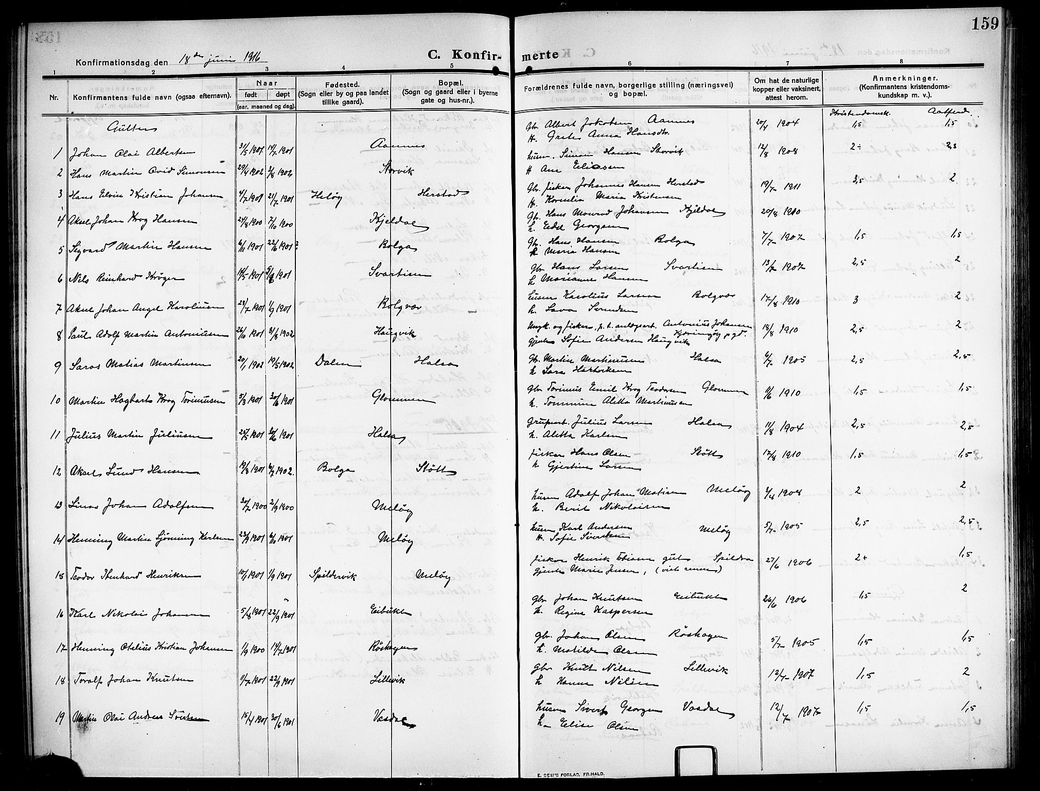 Ministerialprotokoller, klokkerbøker og fødselsregistre - Nordland, SAT/A-1459/843/L0639: Parish register (copy) no. 843C08, 1908-1924, p. 159