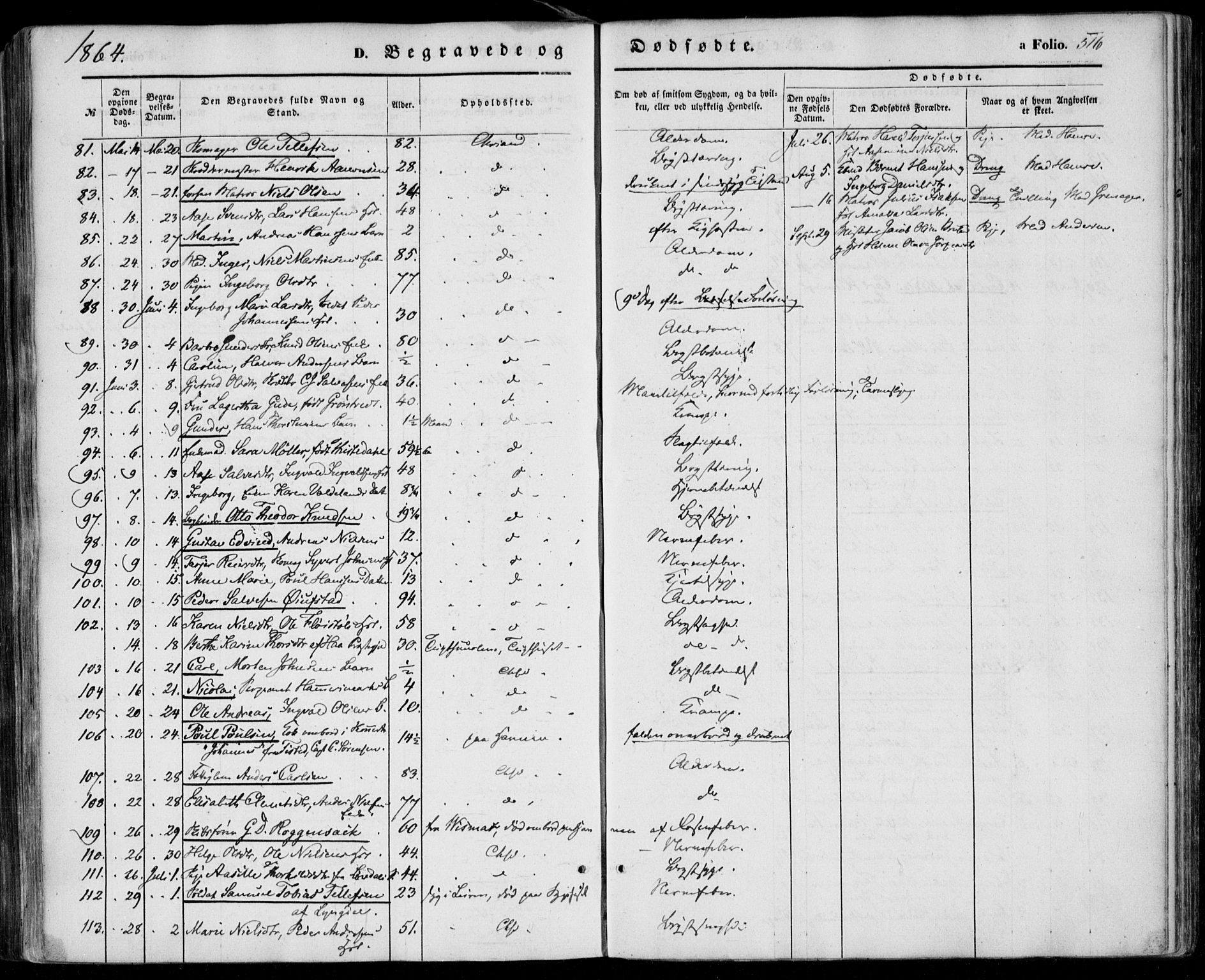 Kristiansand domprosti, SAK/1112-0006/F/Fa/L0014: Parish register (official) no. A 14, 1852-1867, p. 516