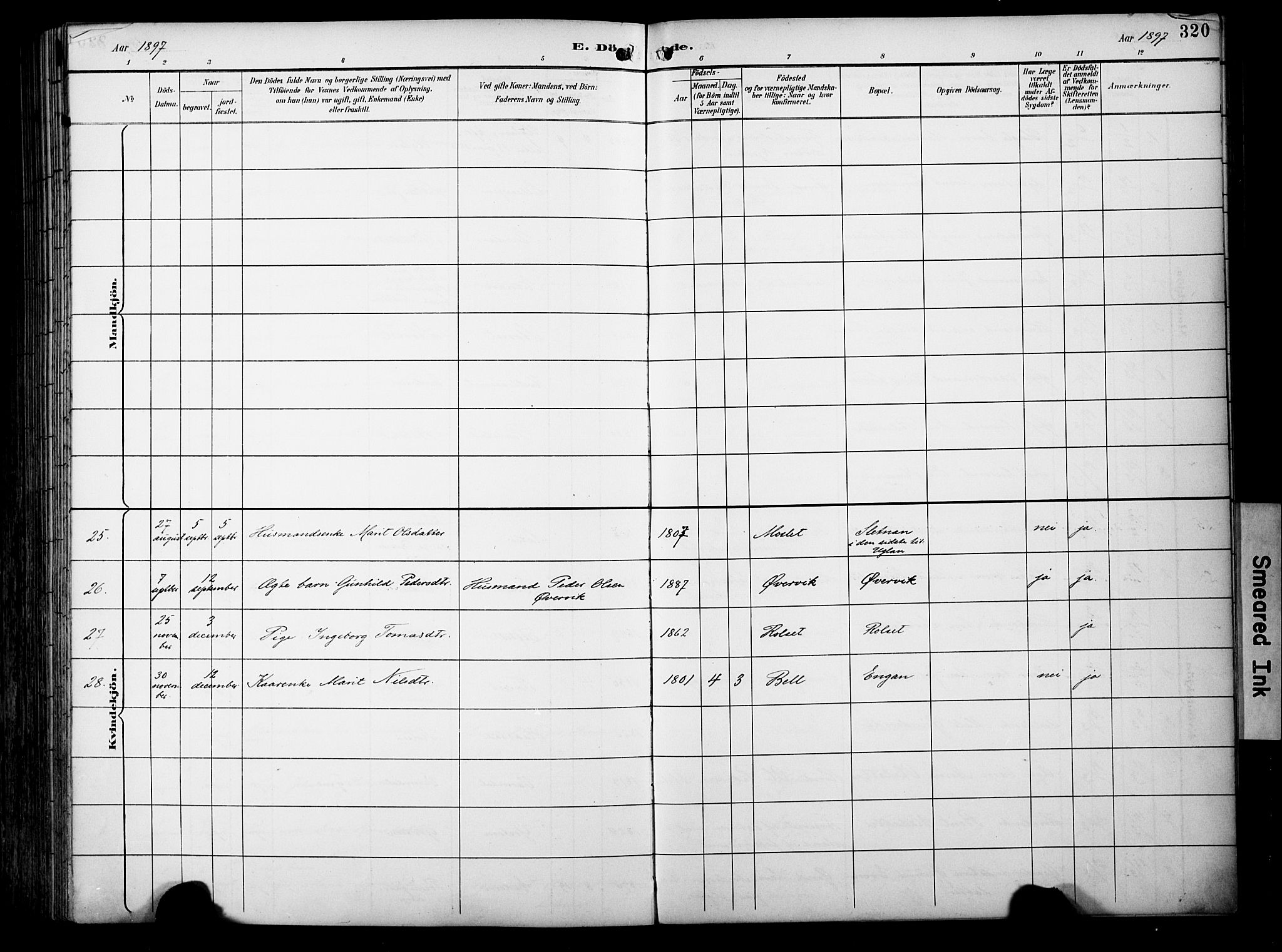 Ministerialprotokoller, klokkerbøker og fødselsregistre - Sør-Trøndelag, SAT/A-1456/695/L1149: Parish register (official) no. 695A09, 1891-1902, p. 320