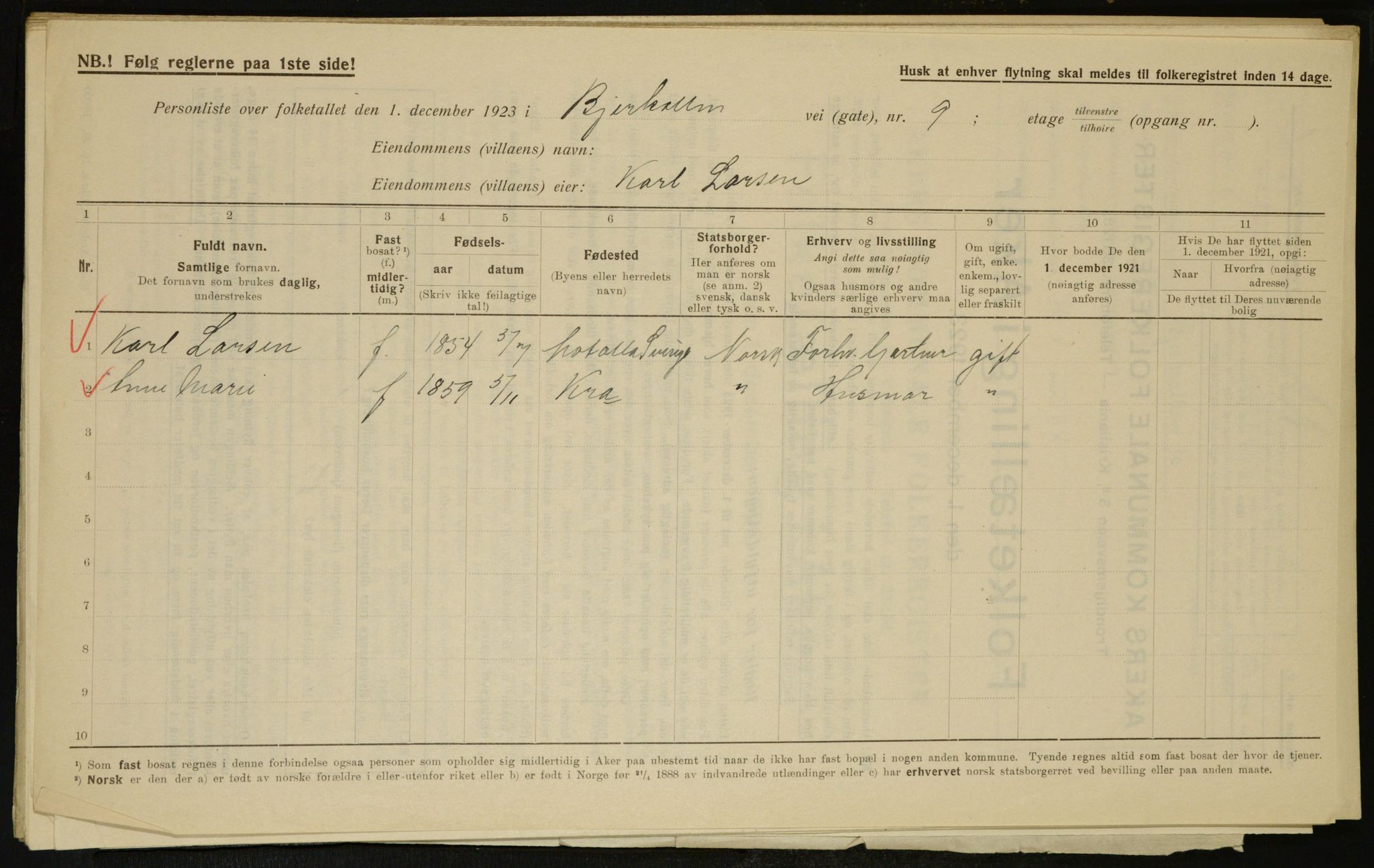 , Municipal Census 1923 for Aker, 1923, p. 7784