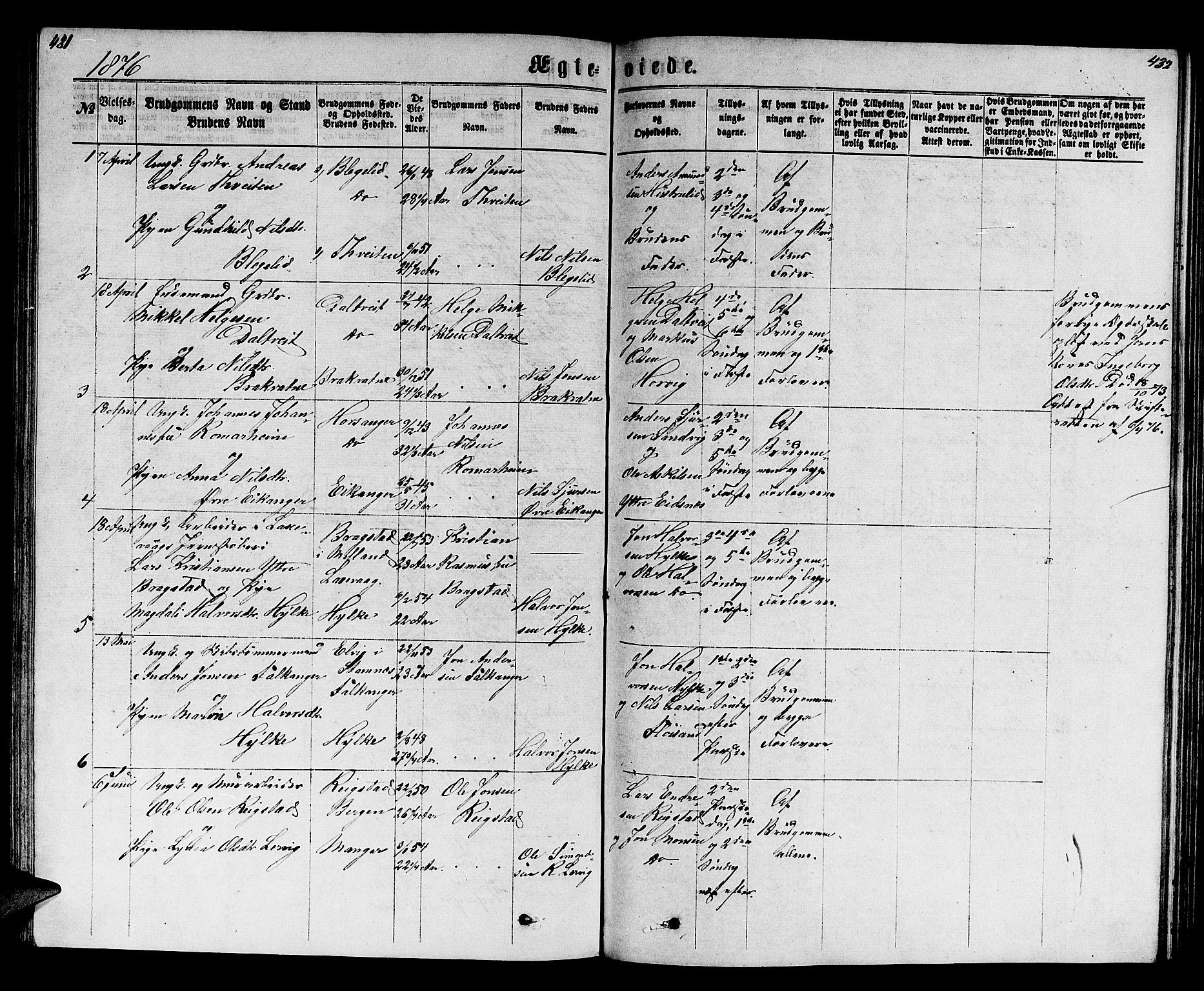 Hamre sokneprestembete, SAB/A-75501/H/Ha/Hab: Parish register (copy) no. B 2, 1863-1880, p. 431-432