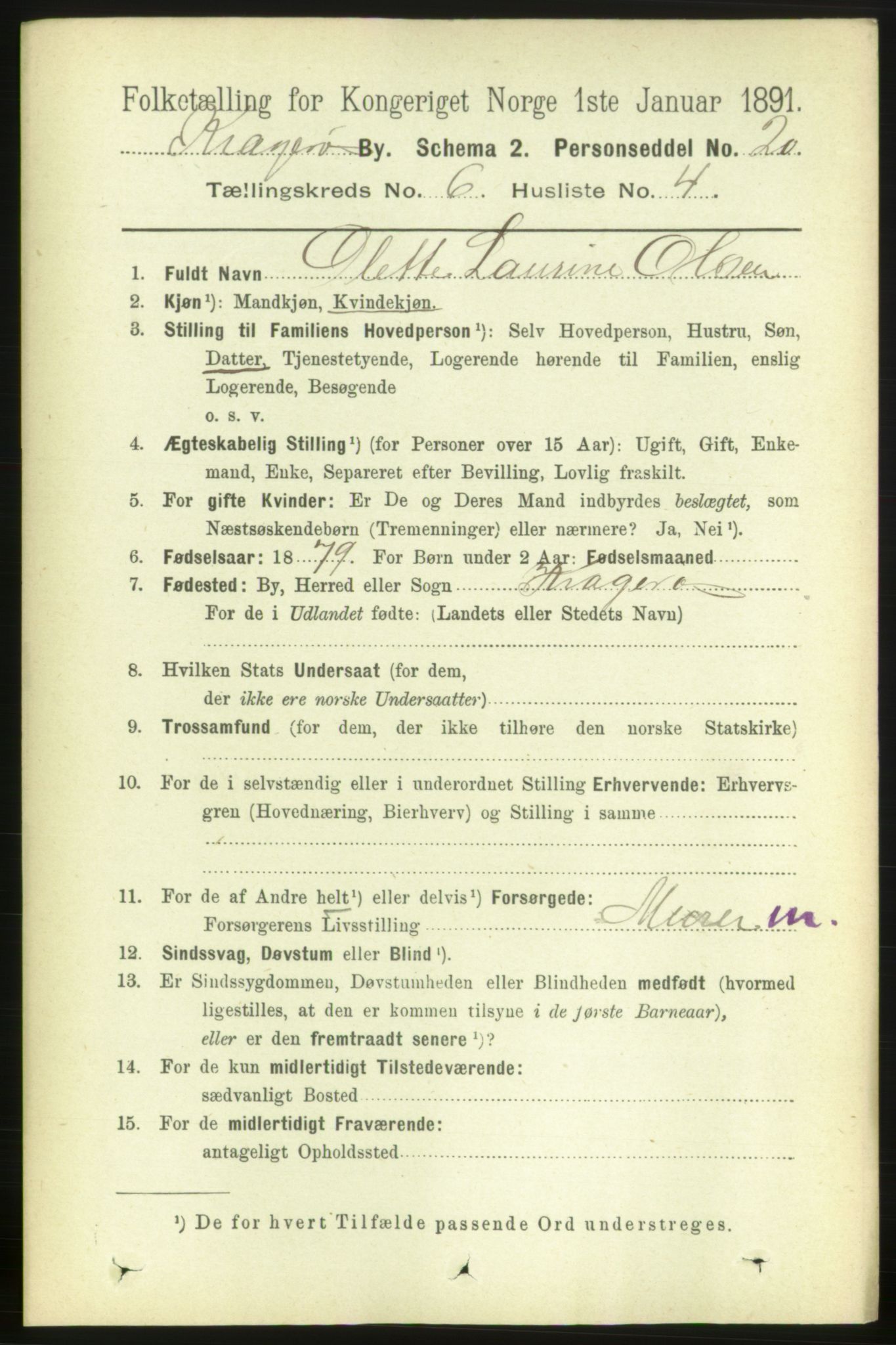 RA, 1891 census for 0801 Kragerø, 1891, p. 3319