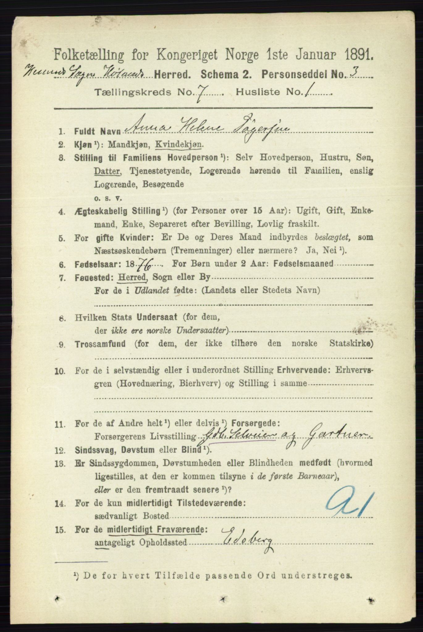 RA, 1891 census for 0221 Høland, 1891, p. 4918