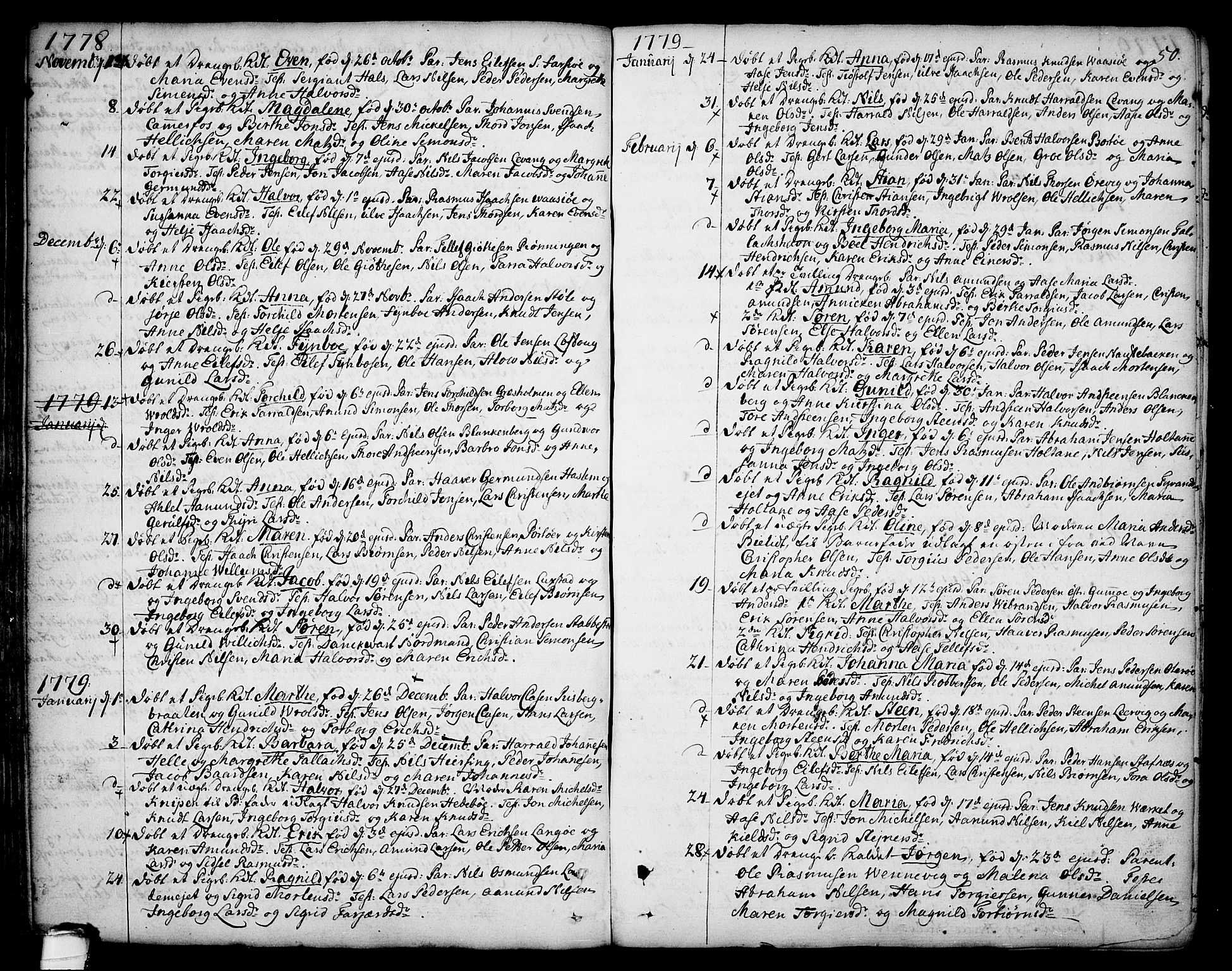 Sannidal kirkebøker, SAKO/A-296/F/Fa/L0002: Parish register (official) no. 2, 1767-1802, p. 50