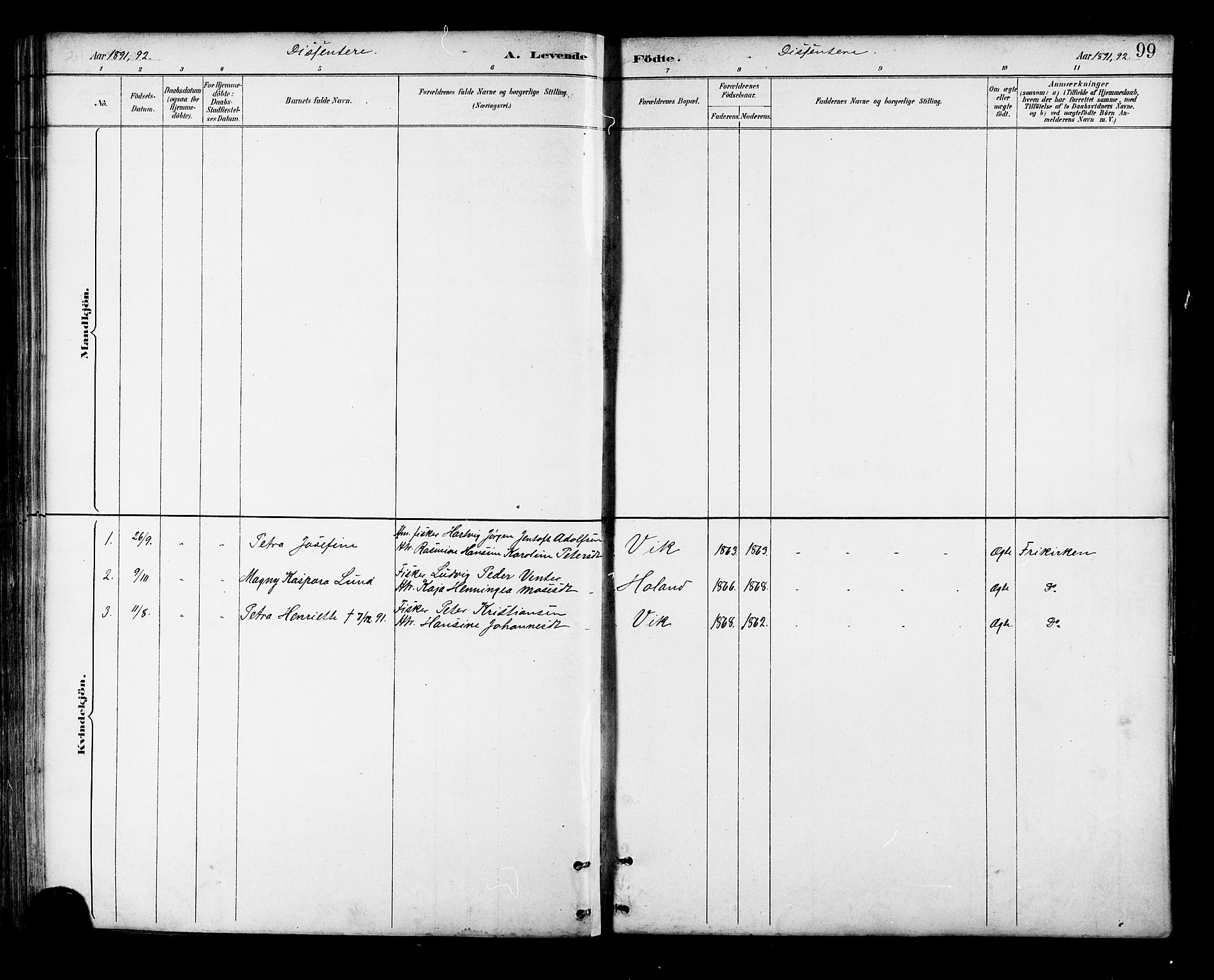 Ministerialprotokoller, klokkerbøker og fødselsregistre - Nordland, AV/SAT-A-1459/881/L1167: Parish register (copy) no. 881C04, 1886-1899, p. 99