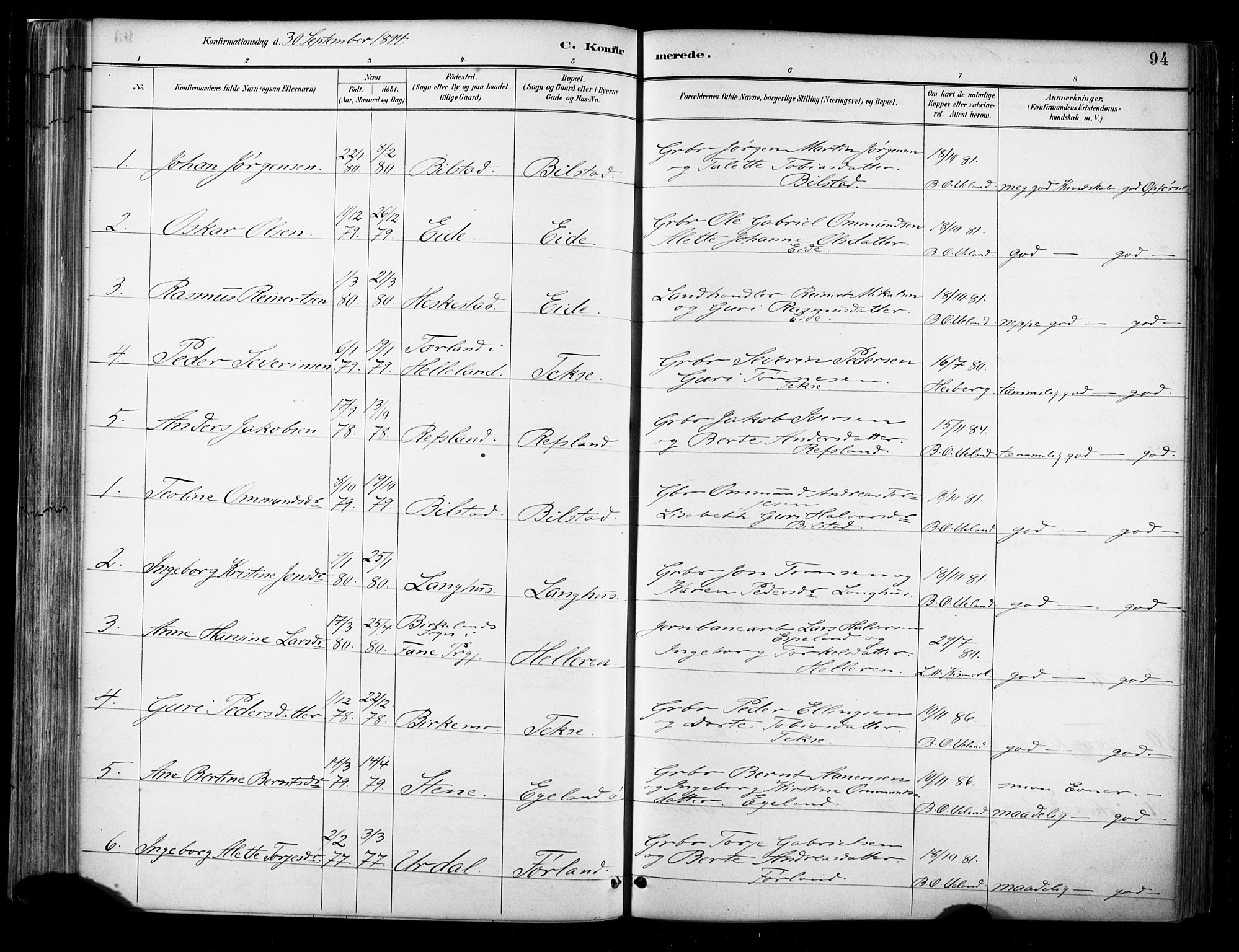 Lund sokneprestkontor, AV/SAST-A-101809/S06/L0012: Parish register (official) no. A 11, 1887-1921, p. 94