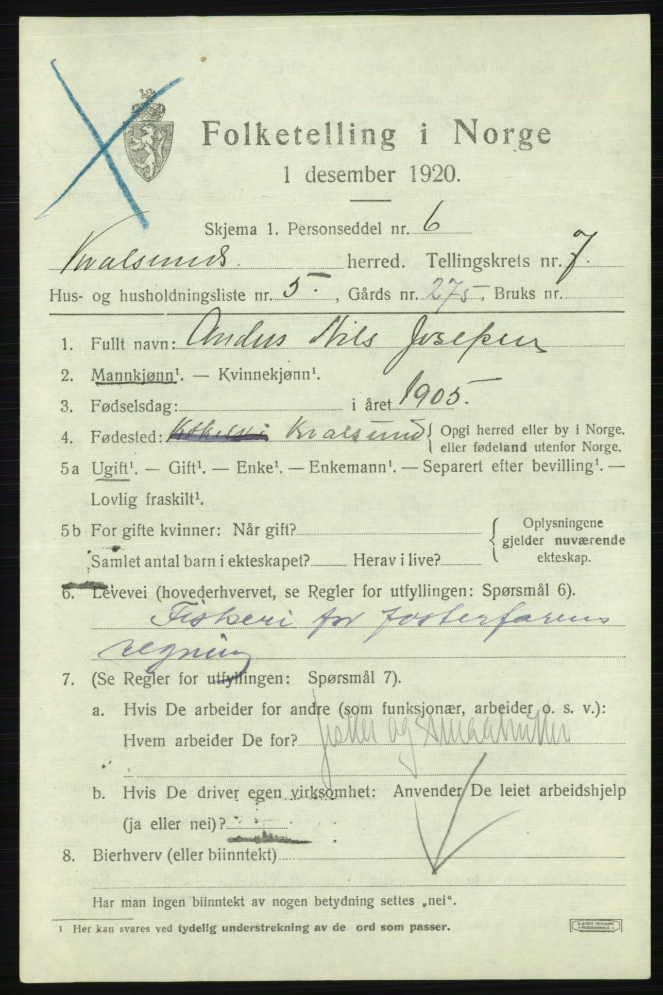 SATØ, 1920 census for , 1920, p. 2192