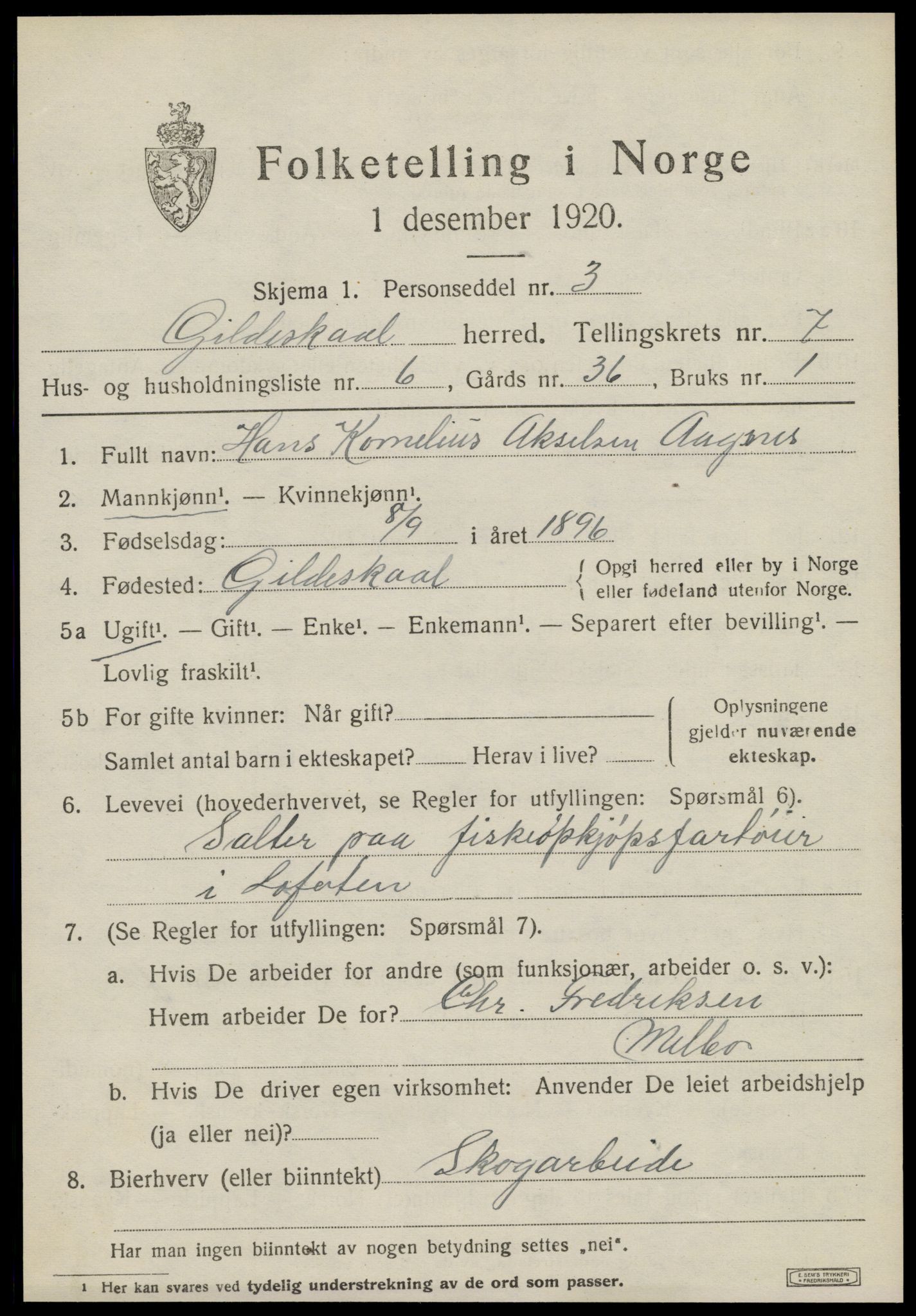 SAT, 1920 census for Gildeskål, 1920, p. 5048