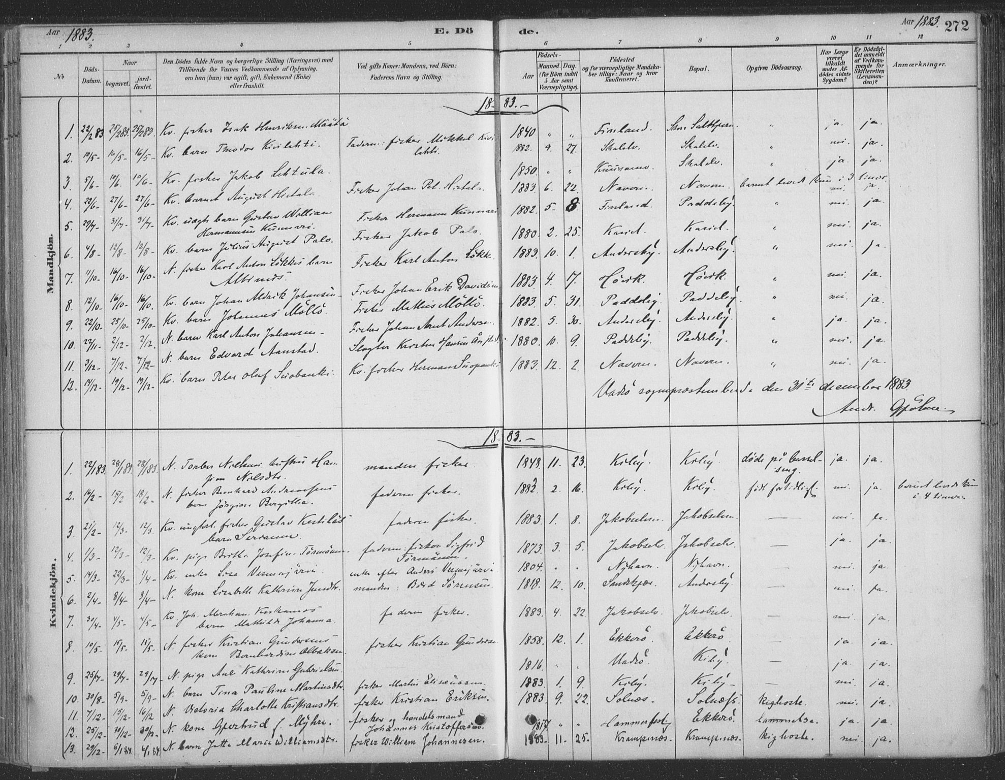 Vadsø sokneprestkontor, SATØ/S-1325/H/Ha/L0009kirke: Parish register (official) no. 9, 1881-1917, p. 272