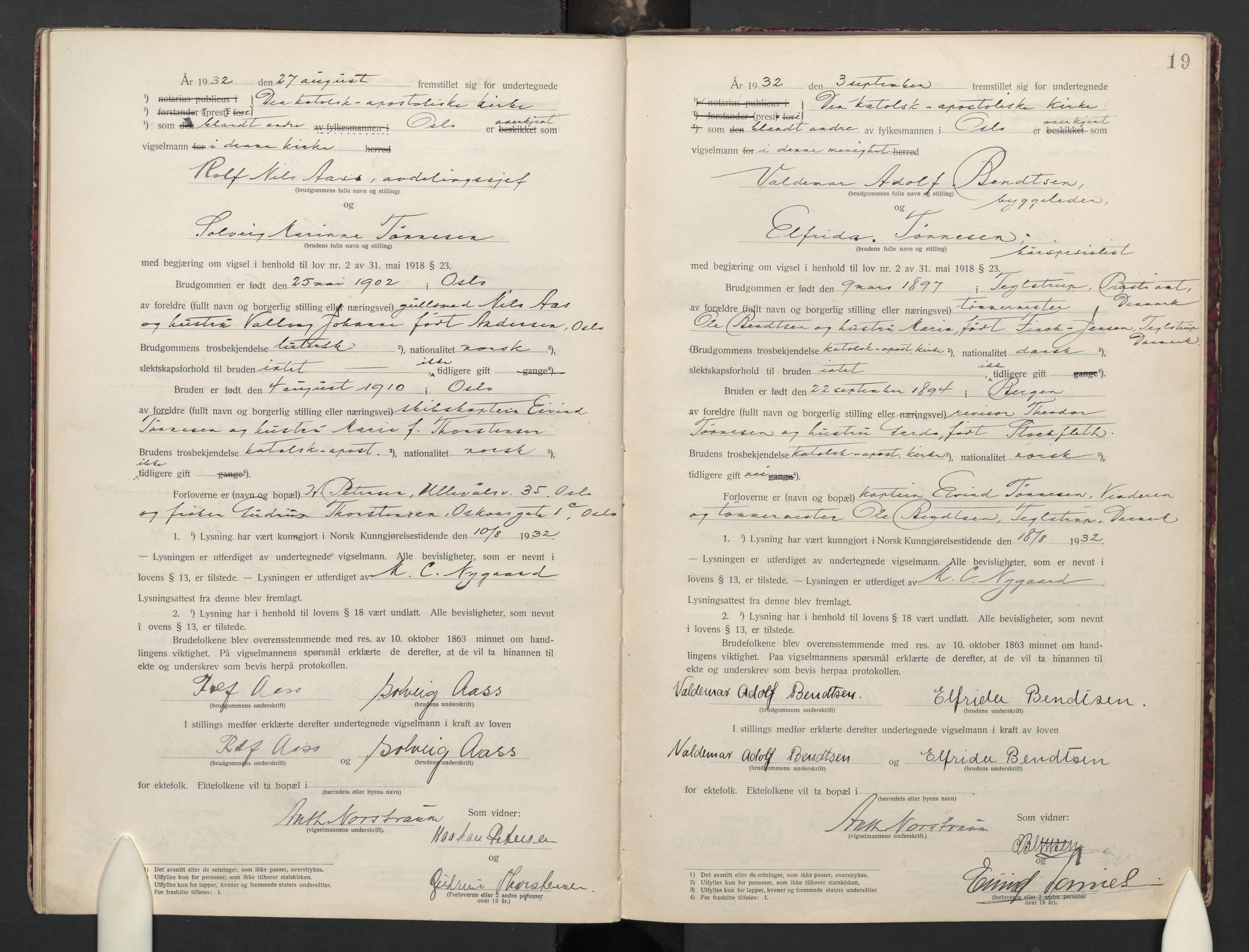 Den katolsk apostoliske menighet i Oslo , AV/SAO-PAO-0214/F/Fb/L0004: Dissenter register no. 4, 1919-1947, p. 19