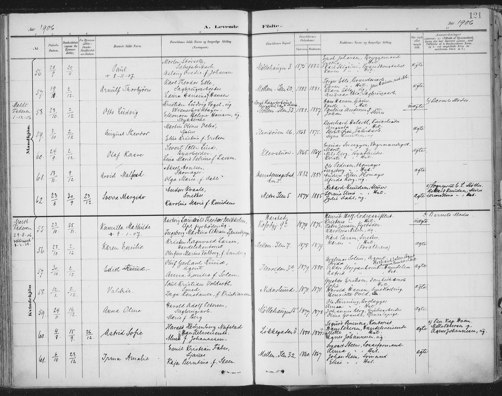 Ministerialprotokoller, klokkerbøker og fødselsregistre - Sør-Trøndelag, SAT/A-1456/603/L0167: Parish register (official) no. 603A06, 1896-1932, p. 121