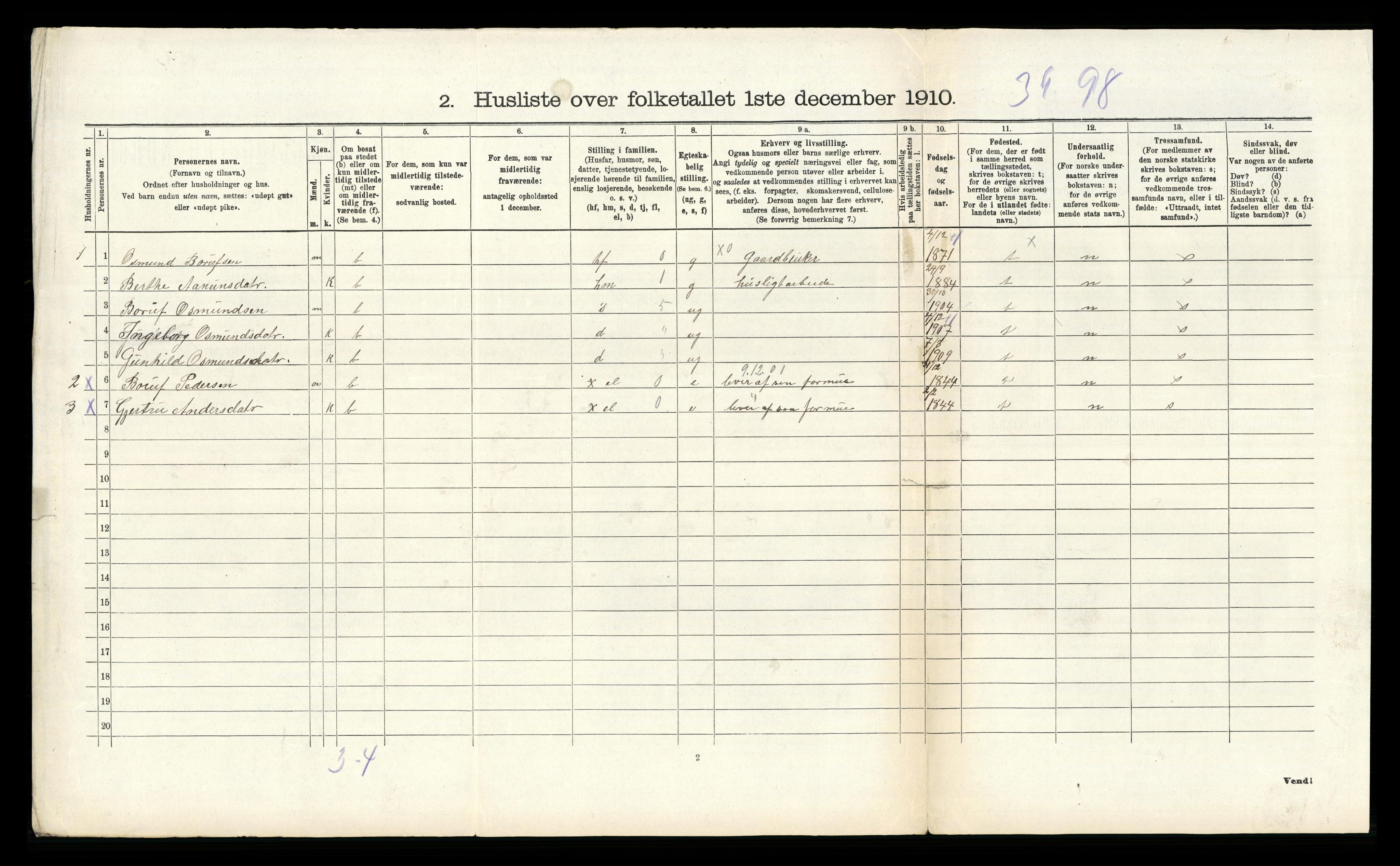 RA, 1910 census for Åseral, 1910, p. 298