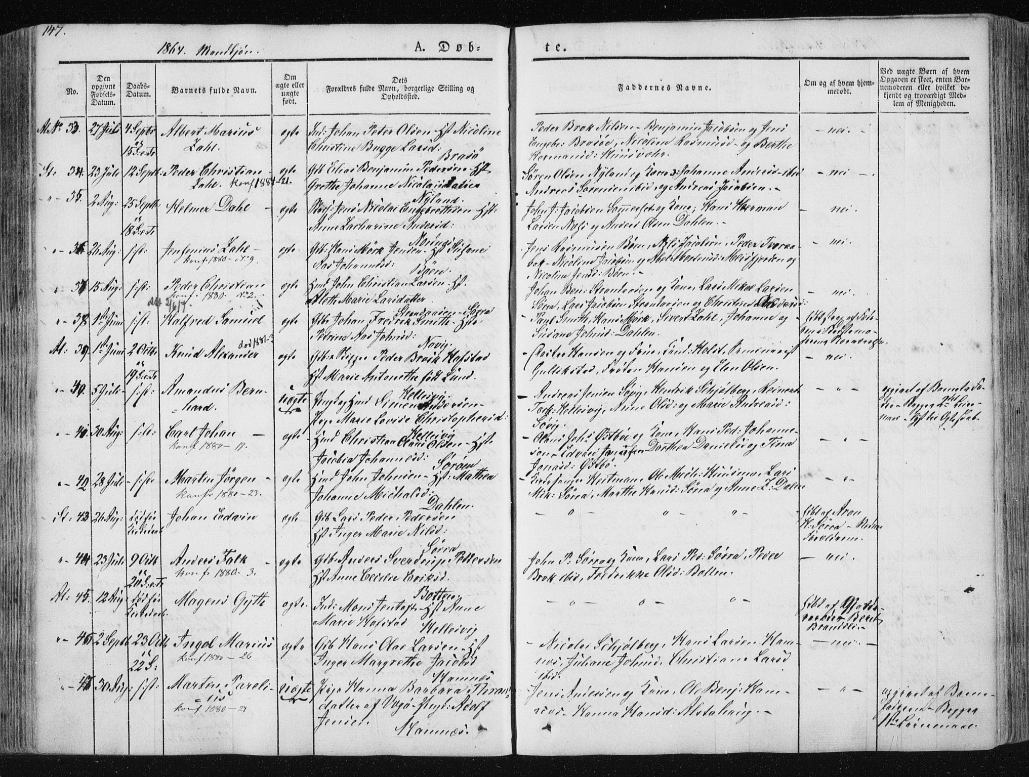 Ministerialprotokoller, klokkerbøker og fødselsregistre - Nordland, AV/SAT-A-1459/830/L0446: Parish register (official) no. 830A10, 1831-1865, p. 147