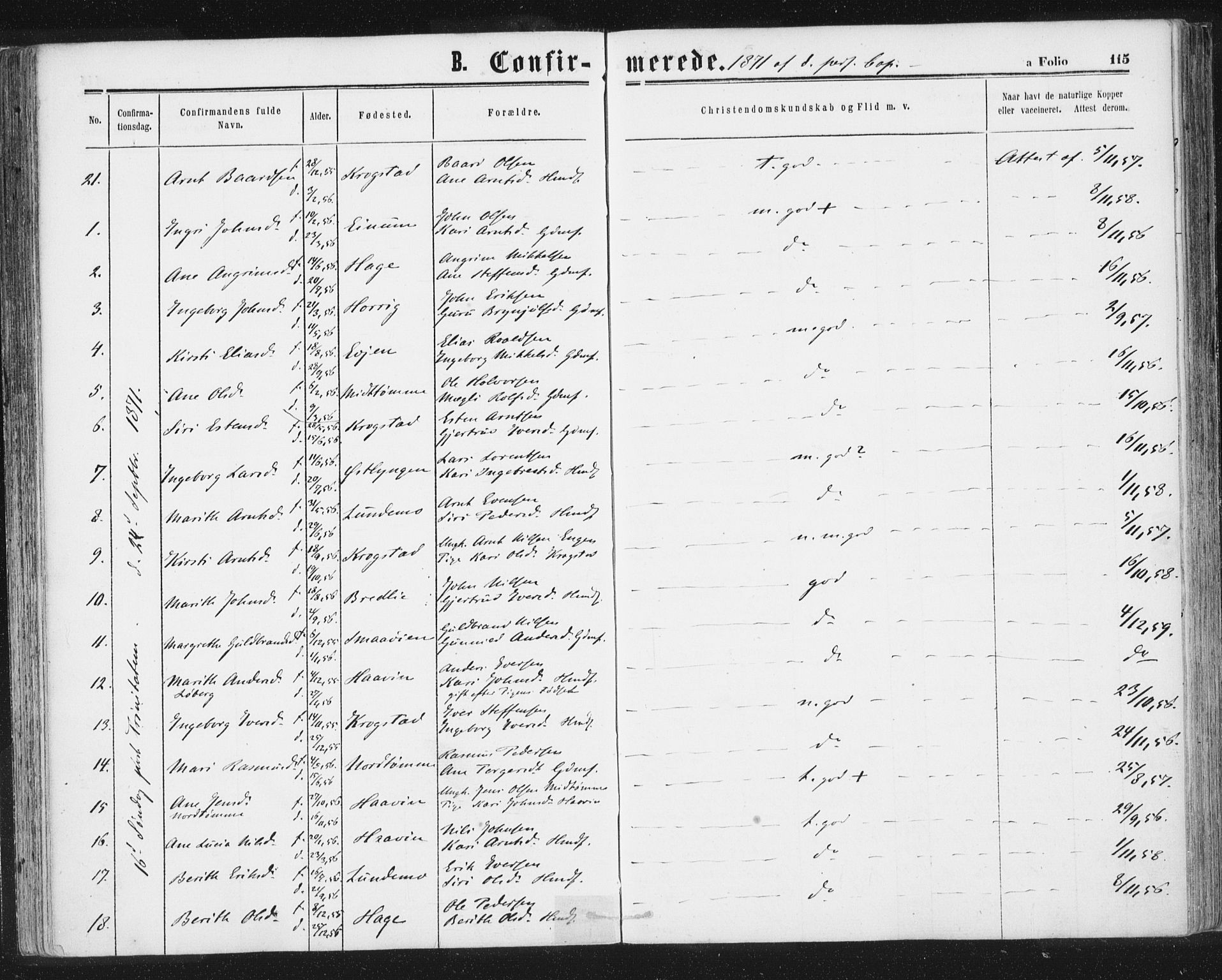 Ministerialprotokoller, klokkerbøker og fødselsregistre - Sør-Trøndelag, SAT/A-1456/692/L1104: Parish register (official) no. 692A04, 1862-1878, p. 115