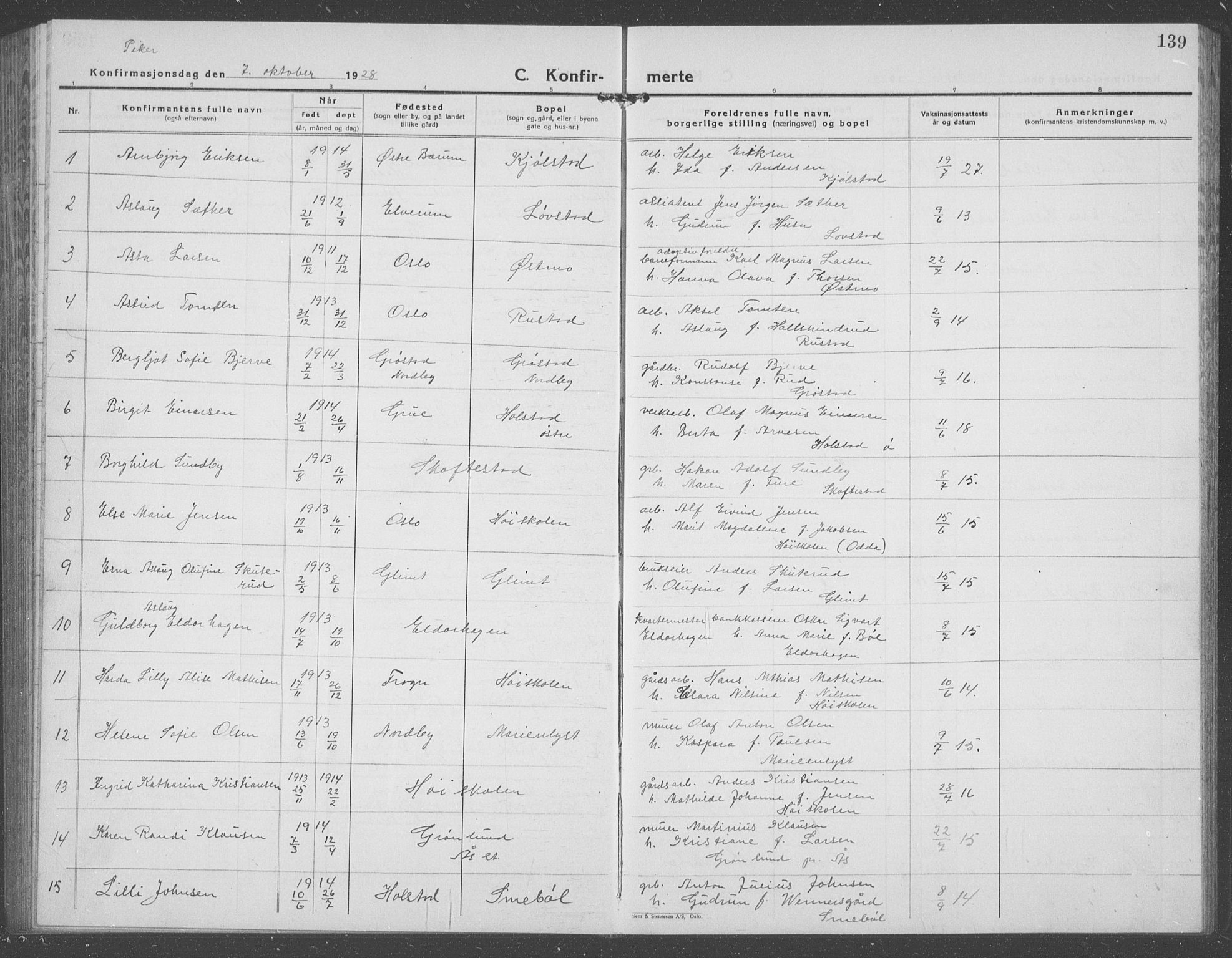 Ås prestekontor Kirkebøker, AV/SAO-A-10894/G/Ga/L0006: Parish register (copy) no. I 6, 1925-1940, p. 139