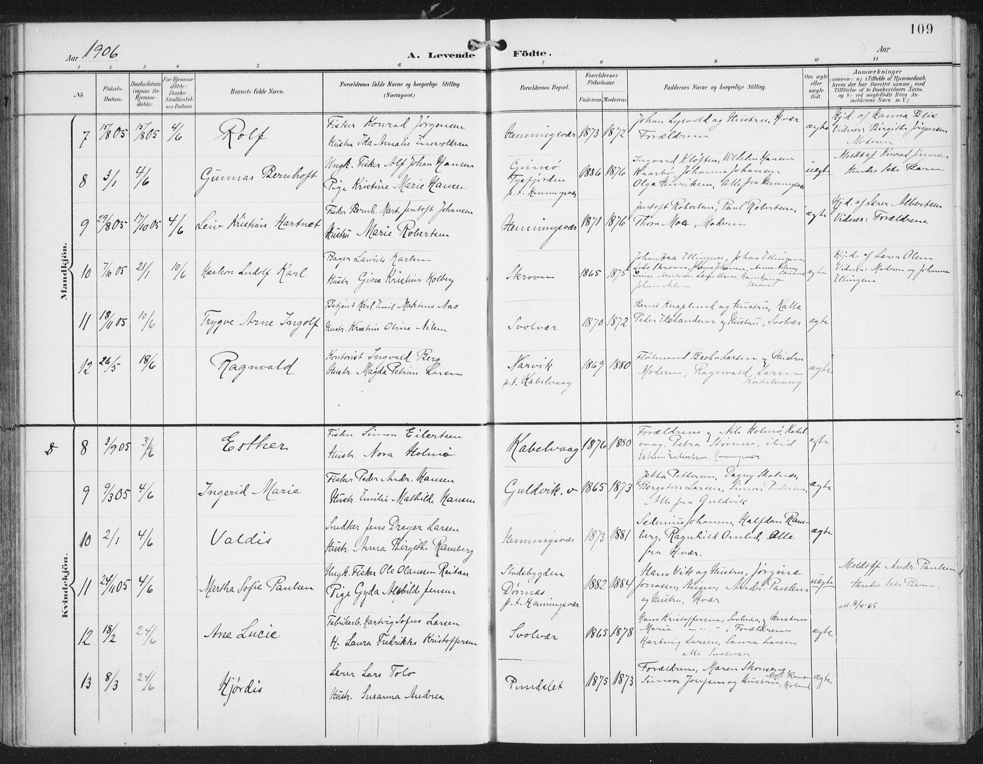 Ministerialprotokoller, klokkerbøker og fødselsregistre - Nordland, AV/SAT-A-1459/874/L1062: Parish register (official) no. 874A06, 1899-1907, p. 109