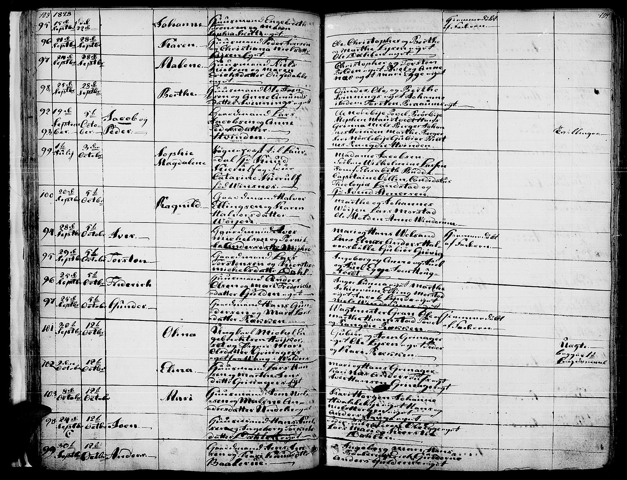 Gran prestekontor, AV/SAH-PREST-112/H/Ha/Haa/L0010: Parish register (official) no. 10, 1824-1842, p. 103-104