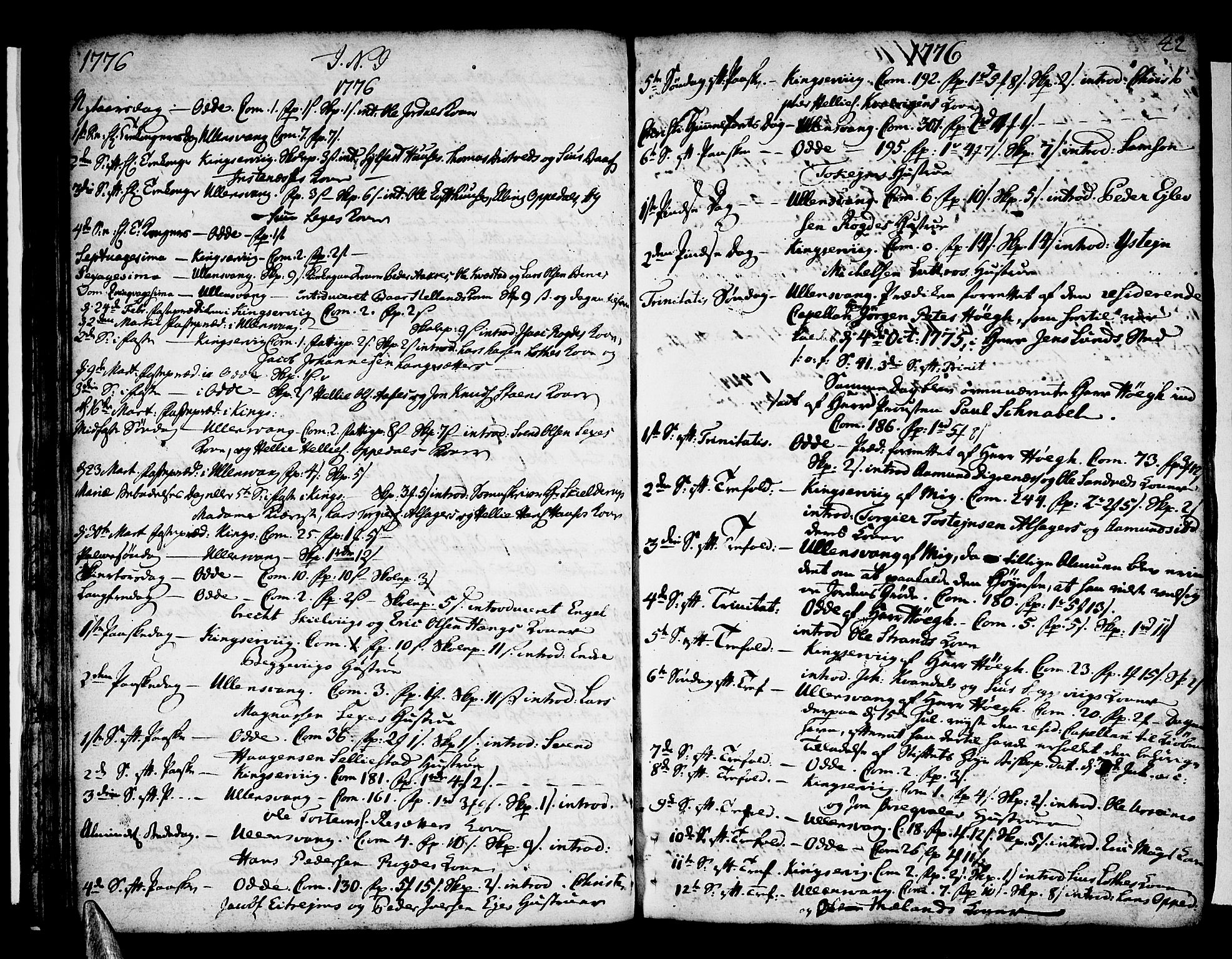 Ullensvang sokneprestembete, AV/SAB-A-78701/H/Haa: Parish register (official) no. A 6 /1, 1758-1788, p. 42