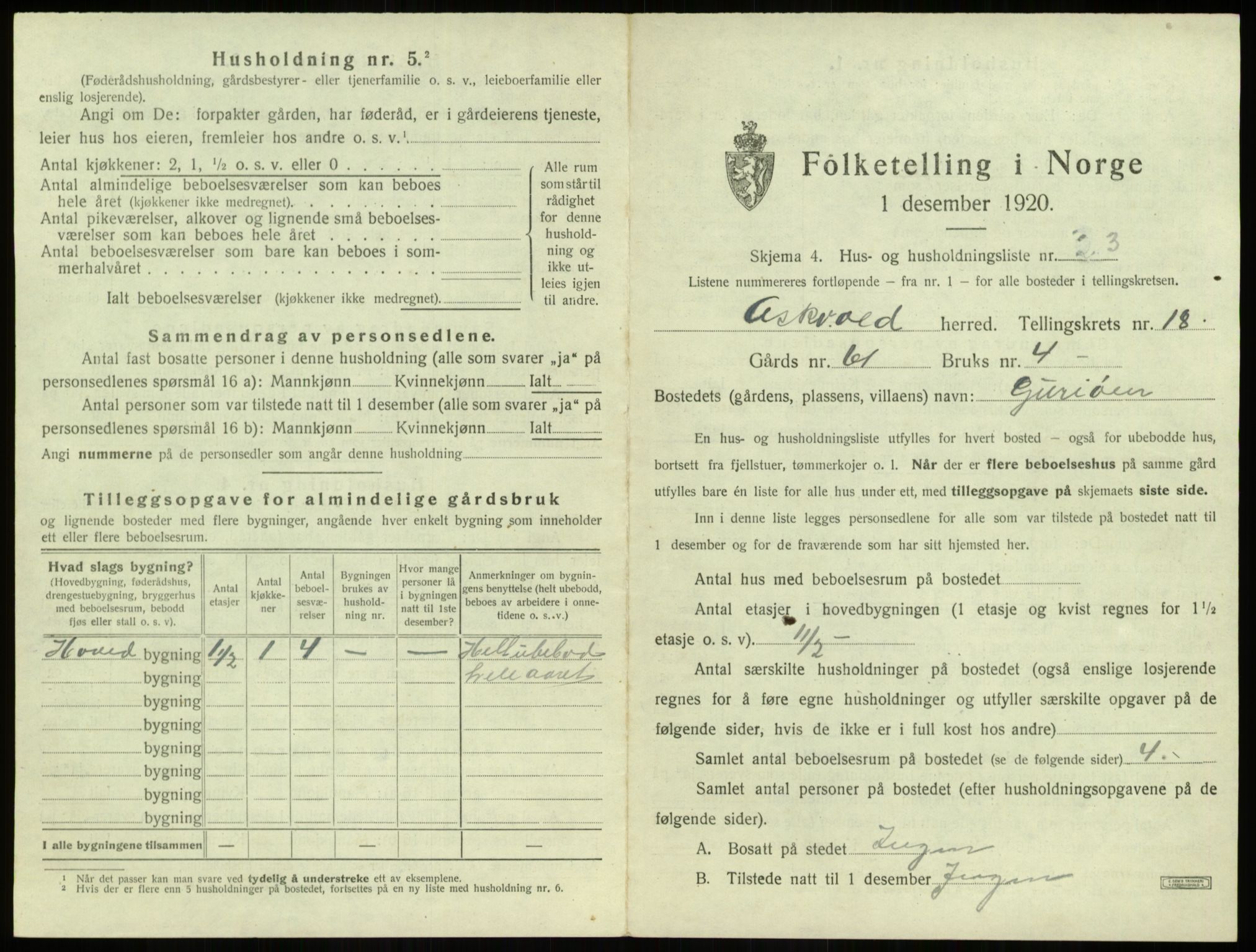 SAB, 1920 census for Askvoll, 1920, p. 981