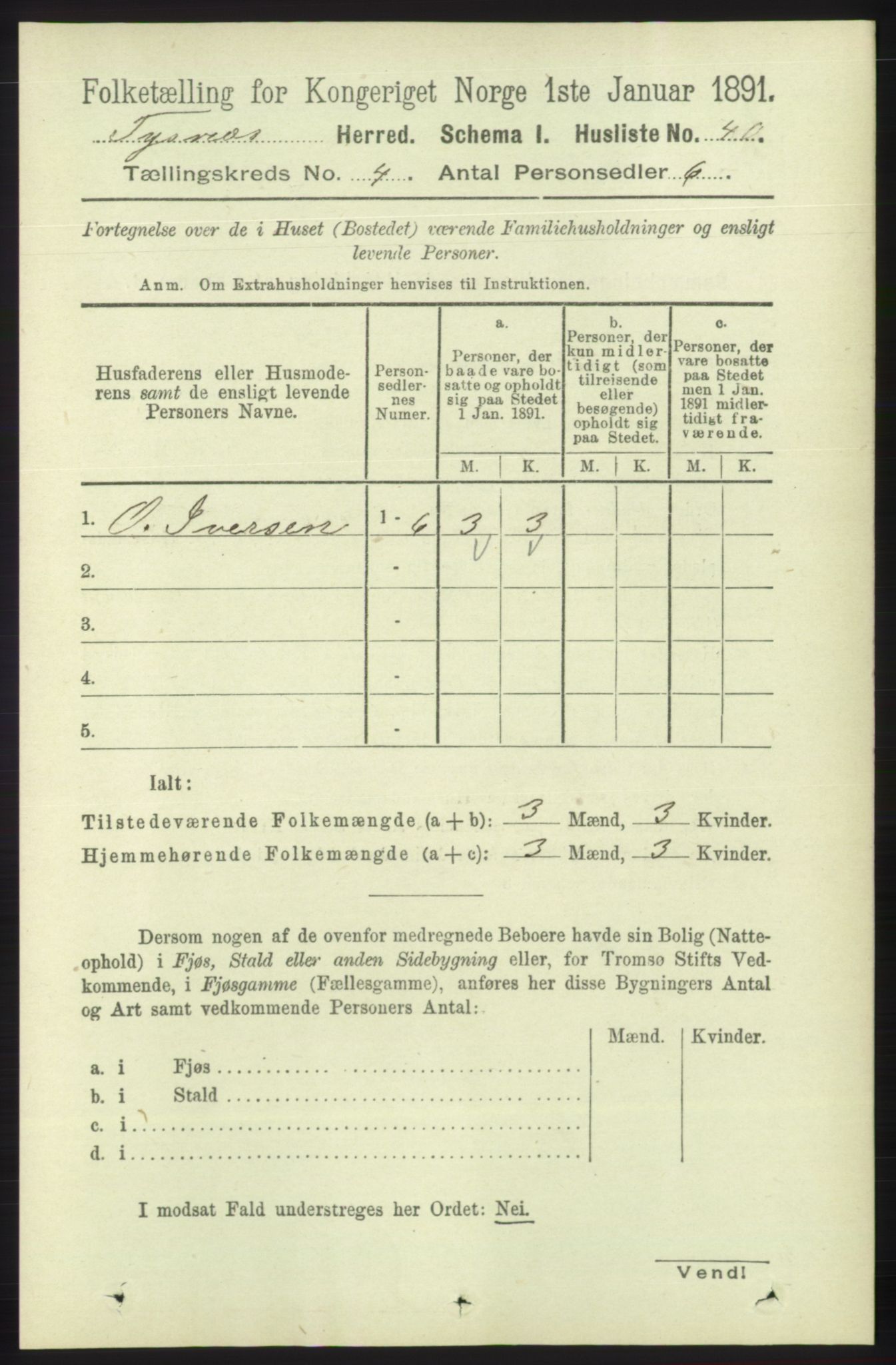 RA, 1891 census for 1223 Tysnes, 1891, p. 1519