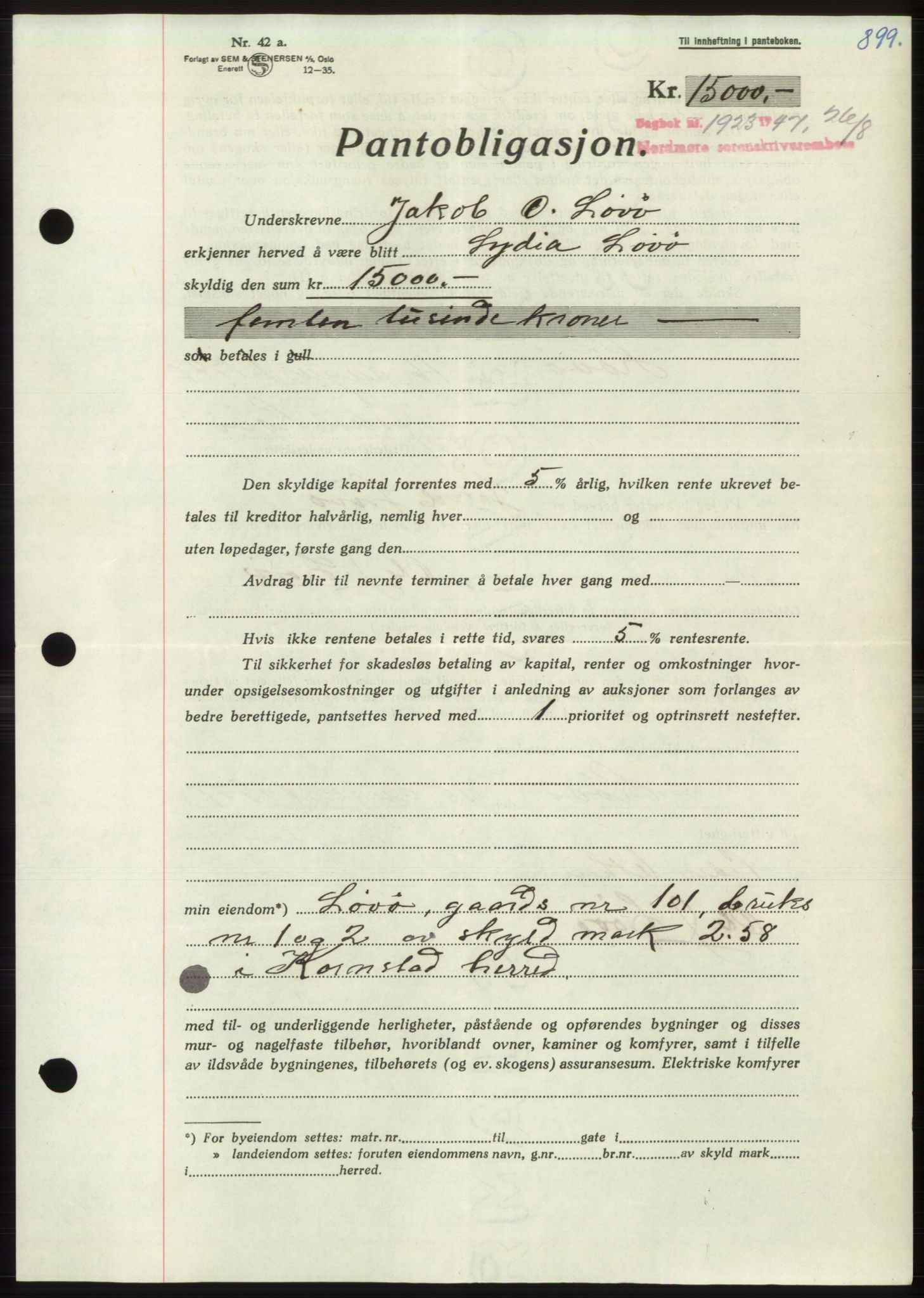 Nordmøre sorenskriveri, AV/SAT-A-4132/1/2/2Ca: Mortgage book no. B96, 1947-1947, Diary no: : 1923/1947