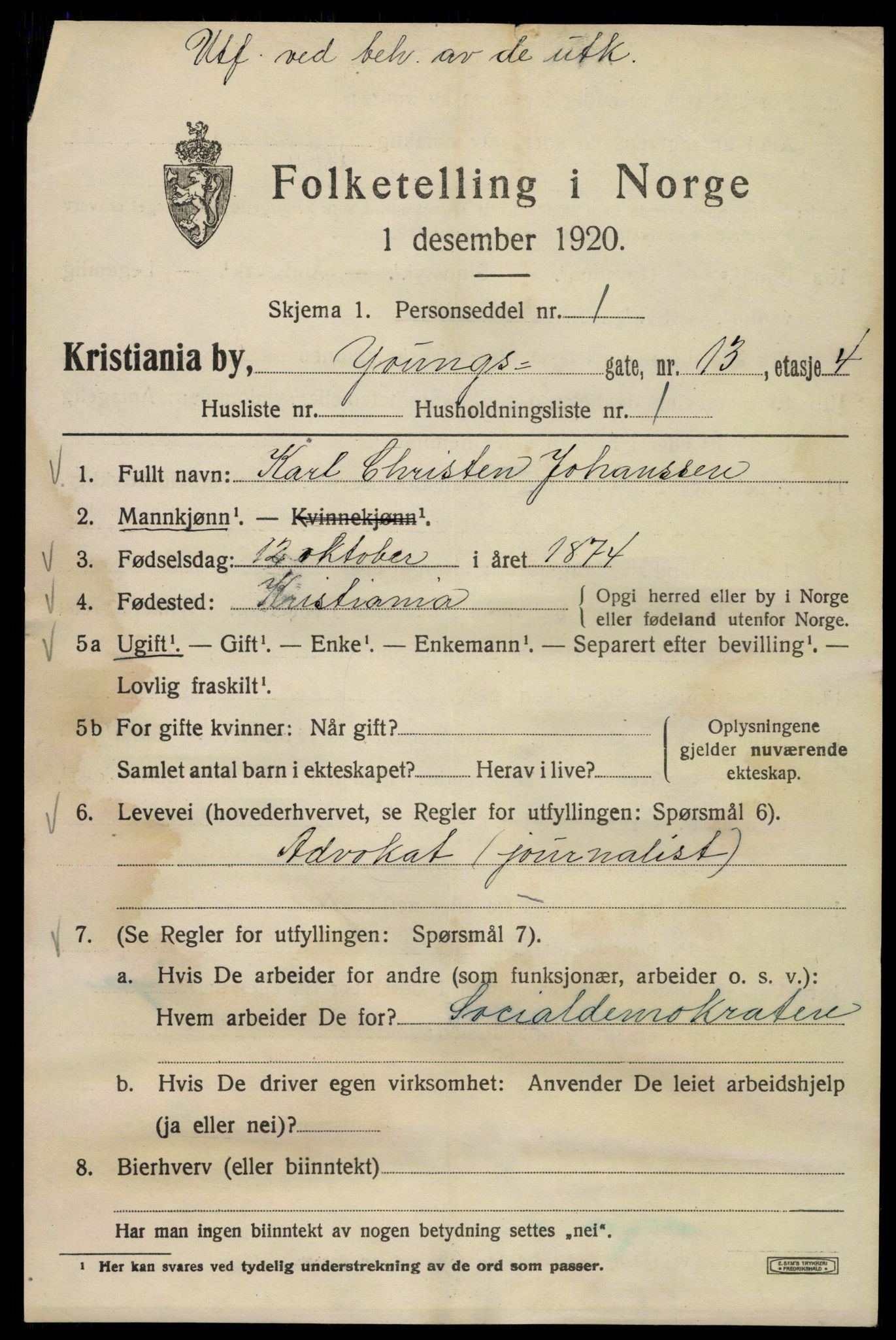 SAO, 1920 census for Kristiania, 1920, p. 654263