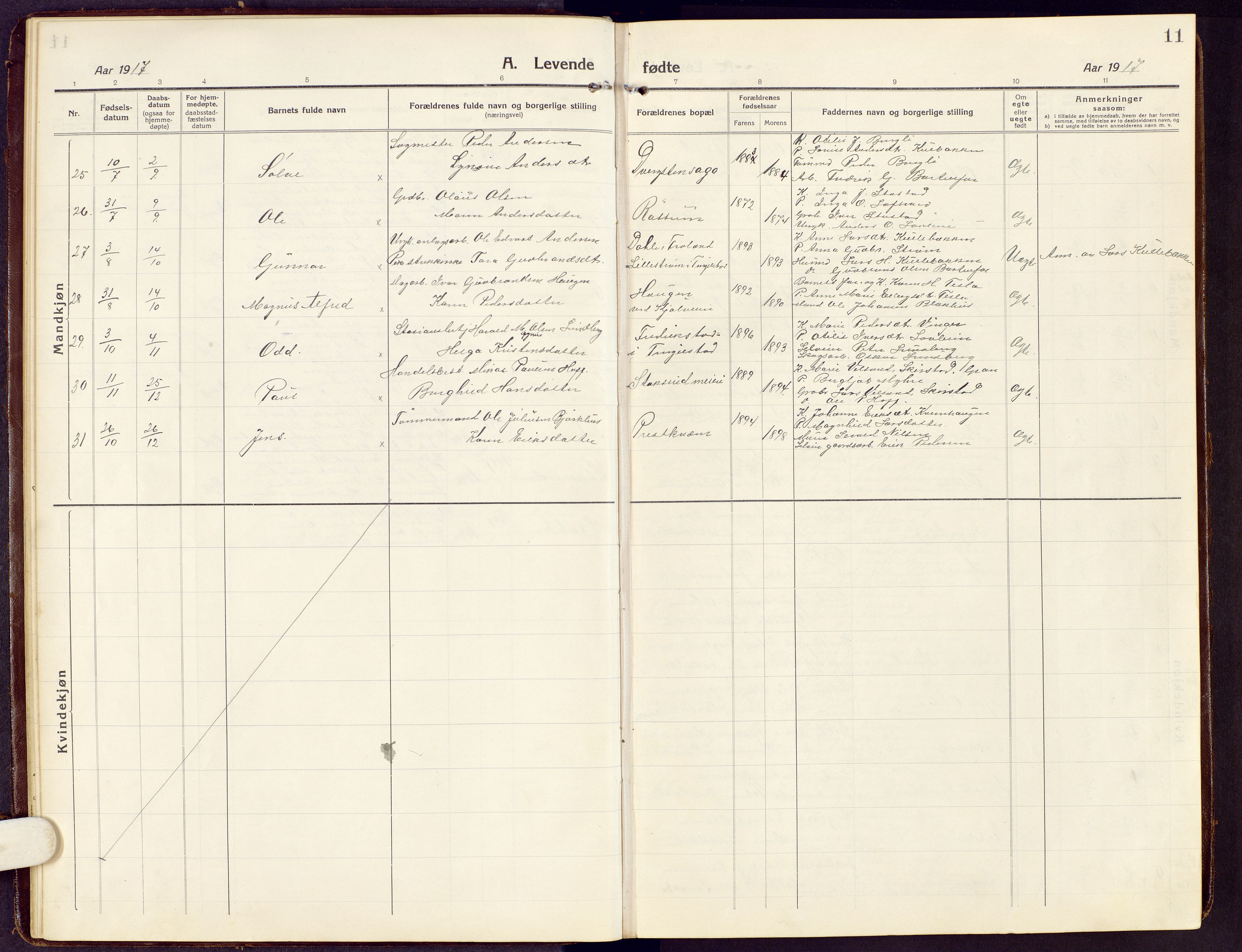 Brandbu prestekontor, SAH/PREST-114/H/Ha/Hab/L0010: Parish register (copy) no. 10, 1916-1930, p. 11