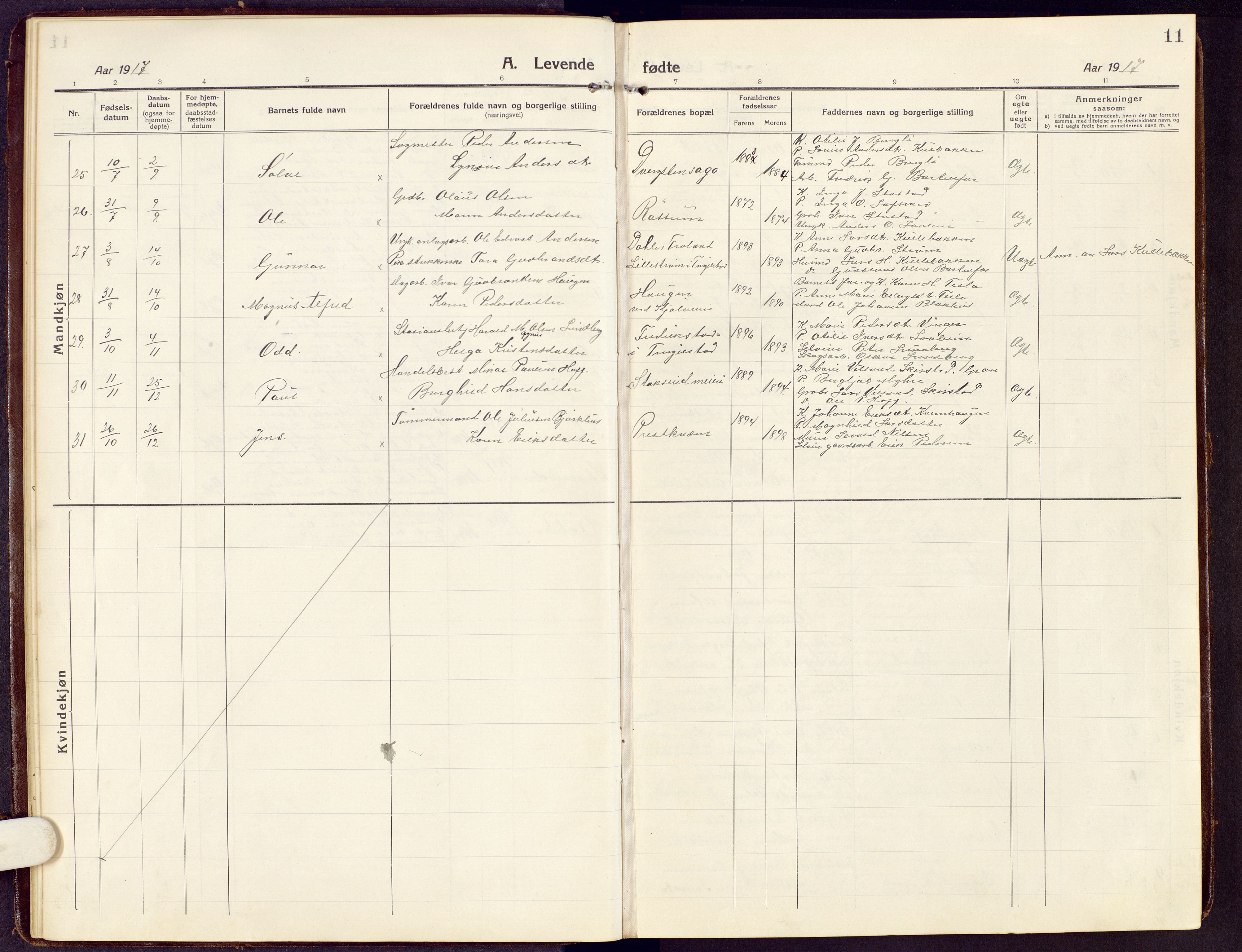 Brandbu prestekontor, AV/SAH-PREST-114/H/Ha/Hab/L0010: Parish register (copy) no. 10, 1916-1930, p. 11