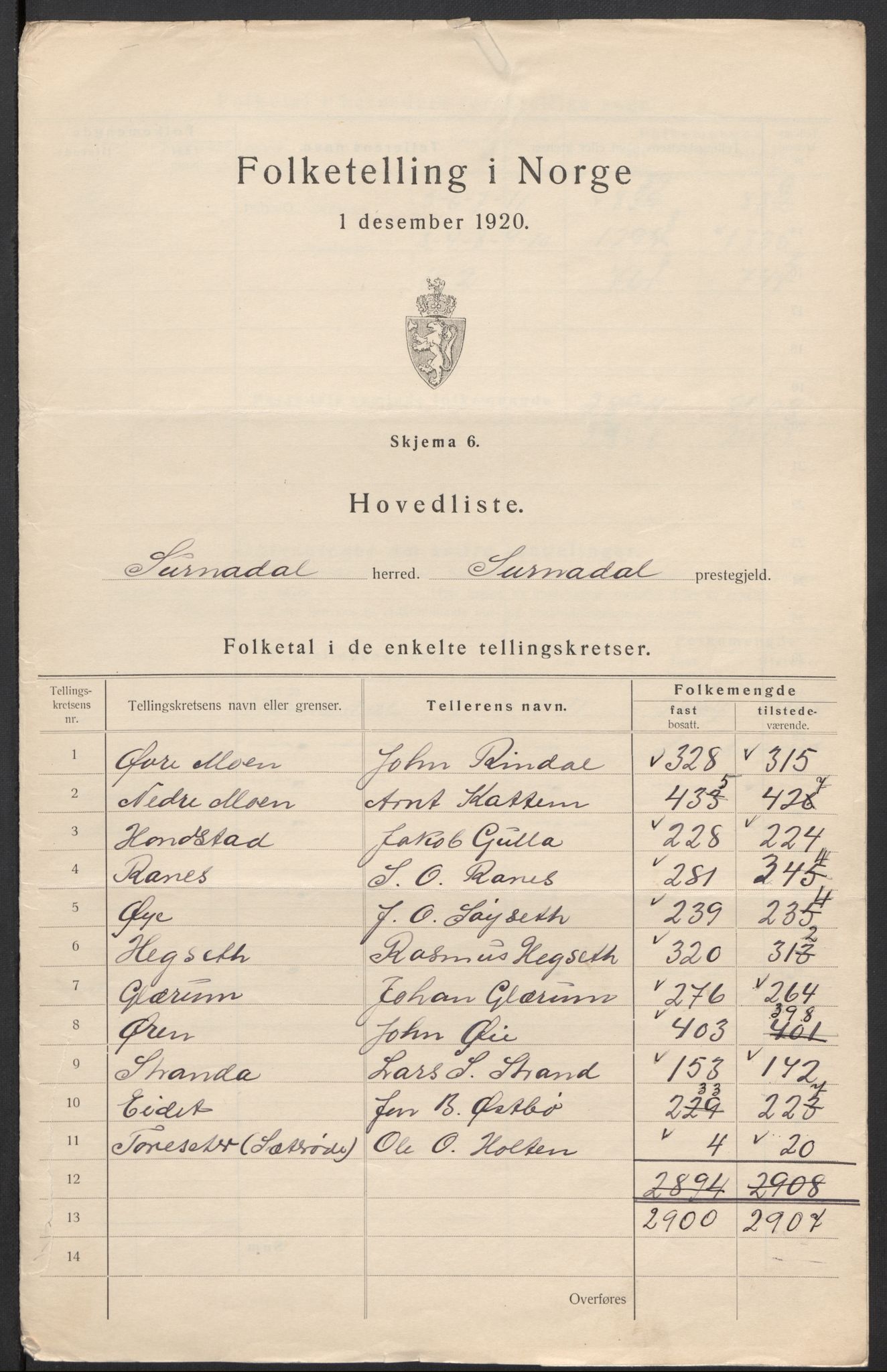 SAT, 1920 census for Surnadal, 1920, p. 3