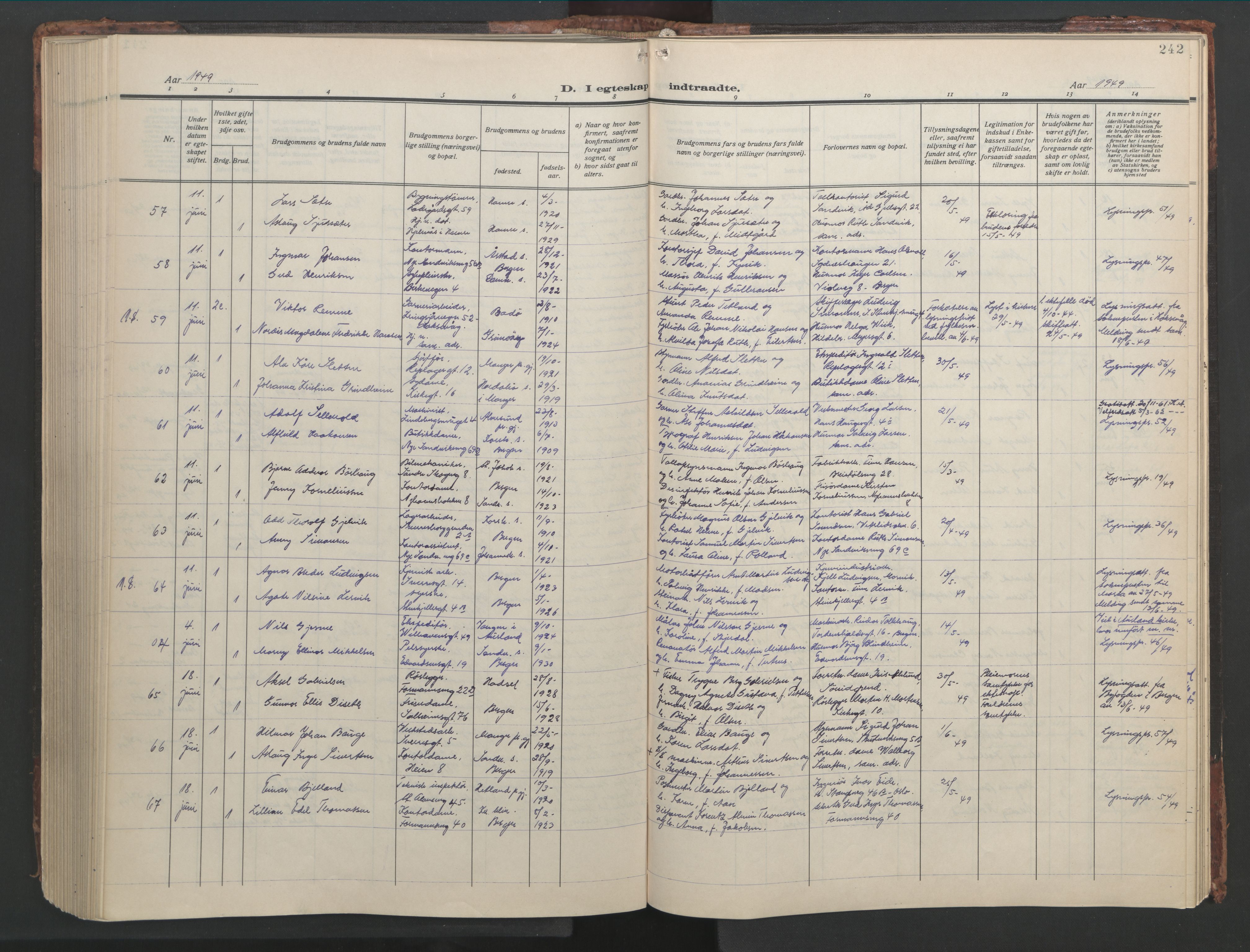 Sandviken Sokneprestembete, SAB/A-77601/H/Hb/L0015: Parish register (copy) no. D 2, 1929-1953, p. 241b-242a